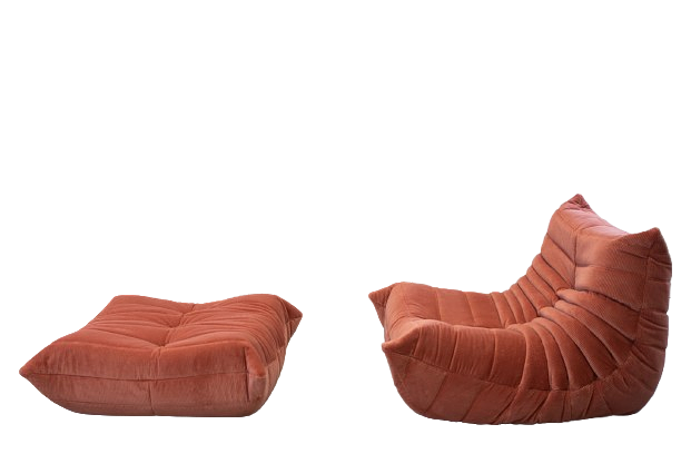 Togo poltrona e pouf set velluto a coste corallo 0