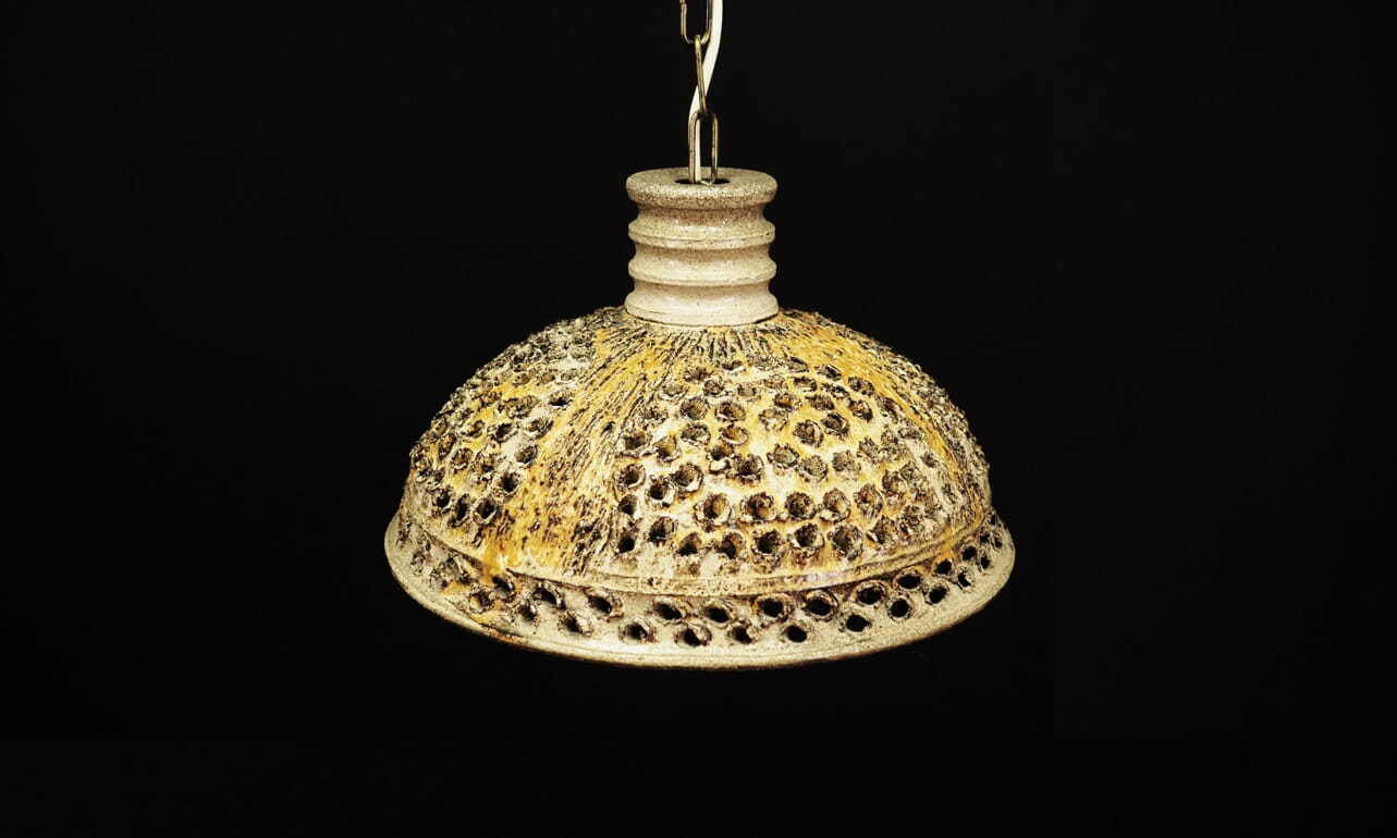Vintage Pendant Lamp Ceramic Yellow 1960s 2
