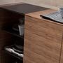 Sideboard walnut, brushed steel and black glass top 3140 4