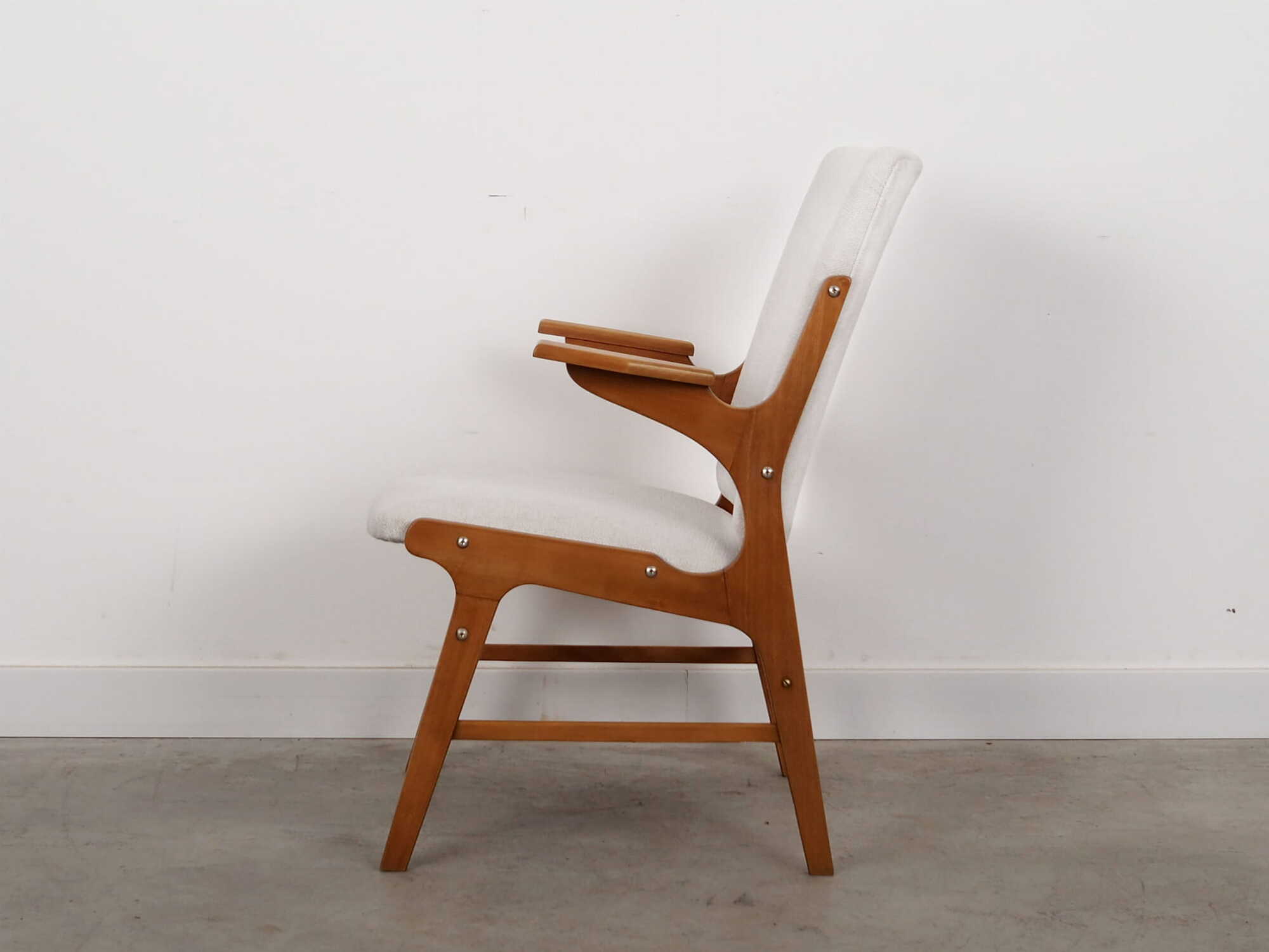 Vintage Sessel Buchenholz Textil Weiß 1960er Jahre 2