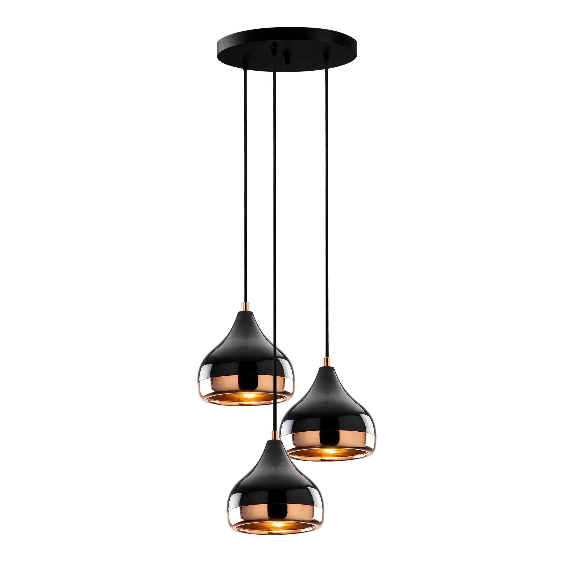 Pendant lamp 3 elements Metal Black Copper 3