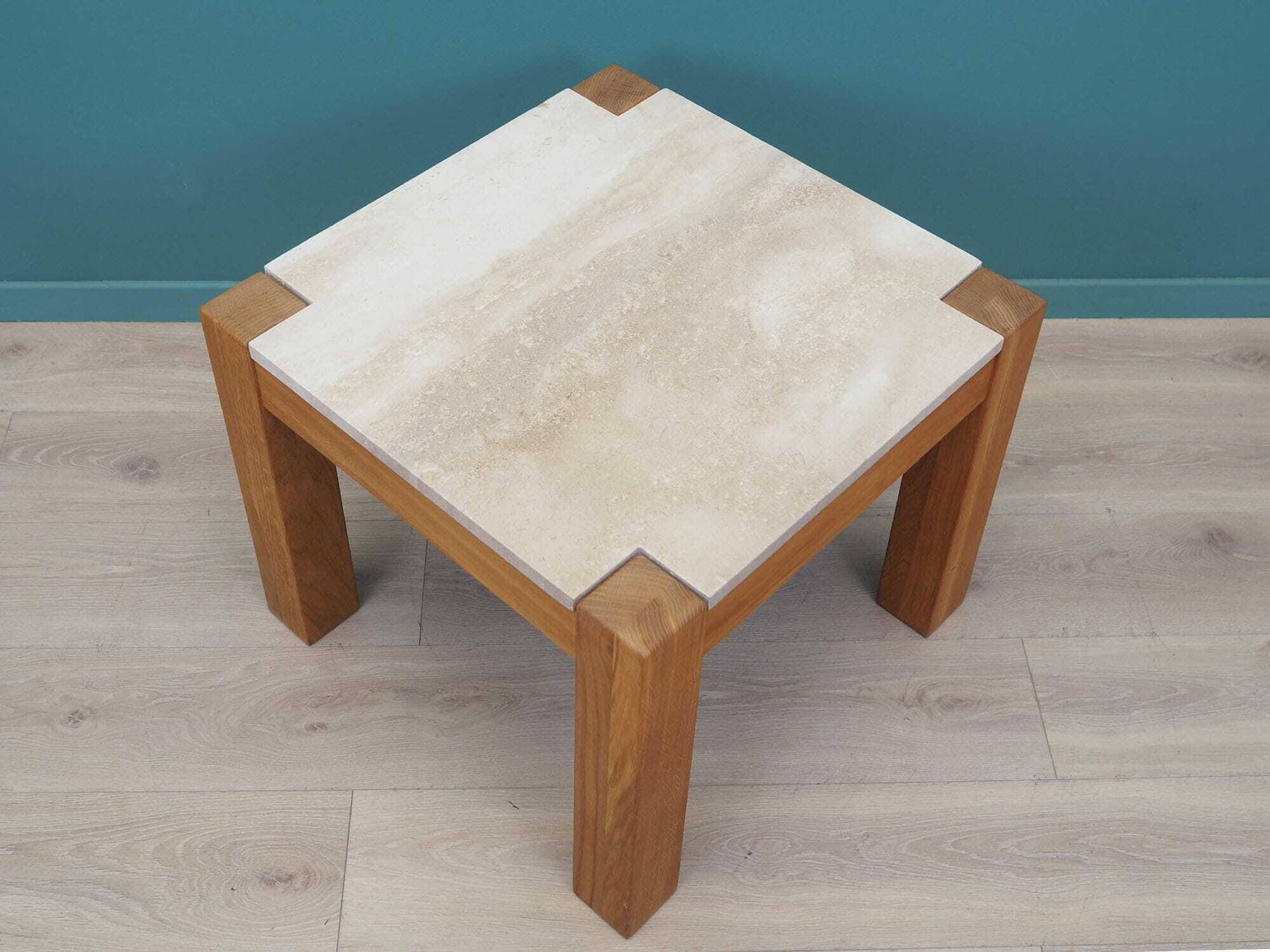 Vintage side table oak wood stone brown 1970s 4