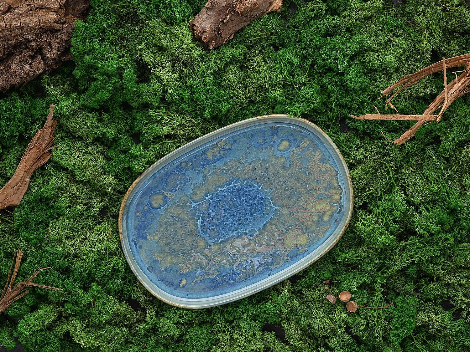 2x Yuki Servierplatte Steinzeug Grün Blau 4