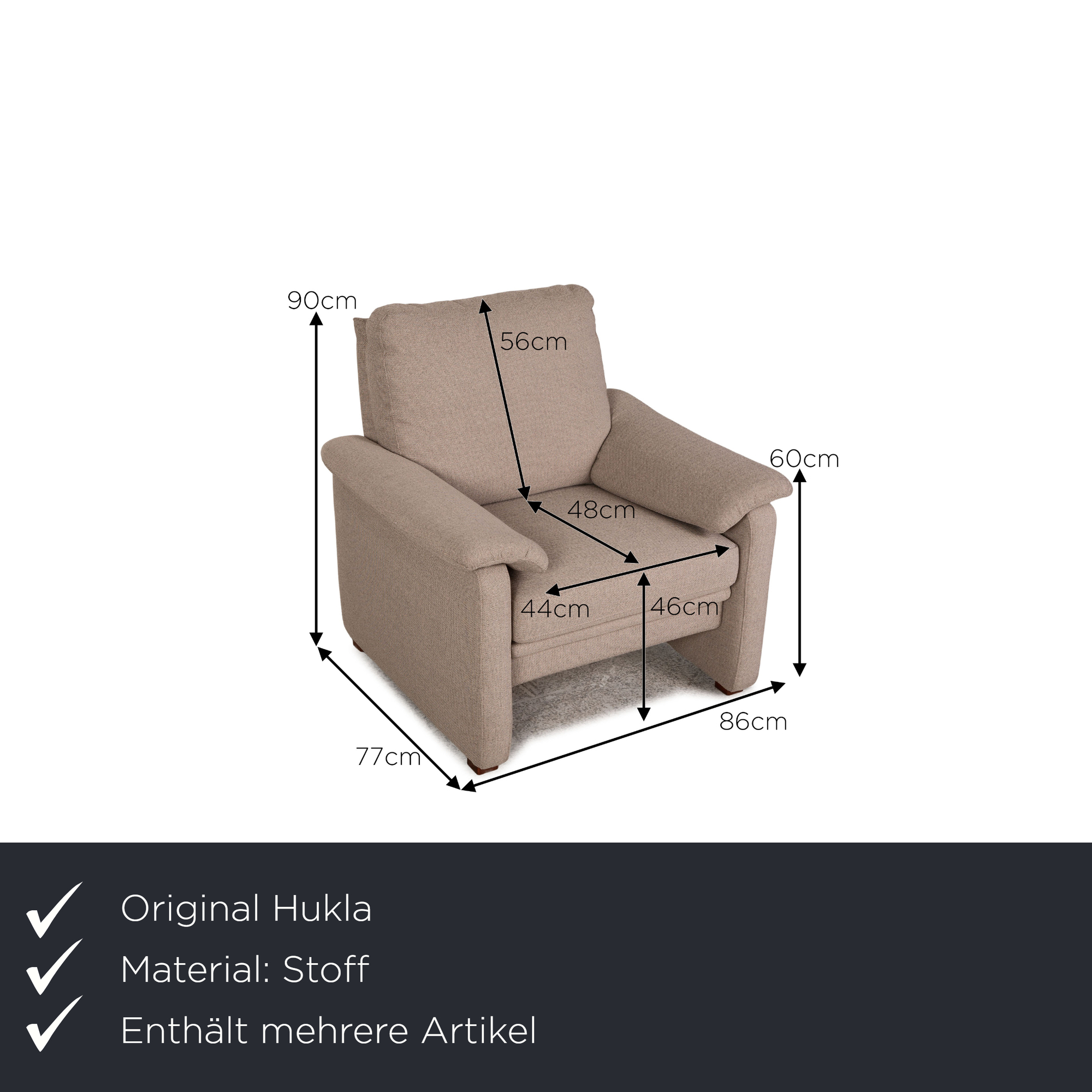 Sofa 3-Sitzer Garnitur Stoff Beige inkl. Sessel 2