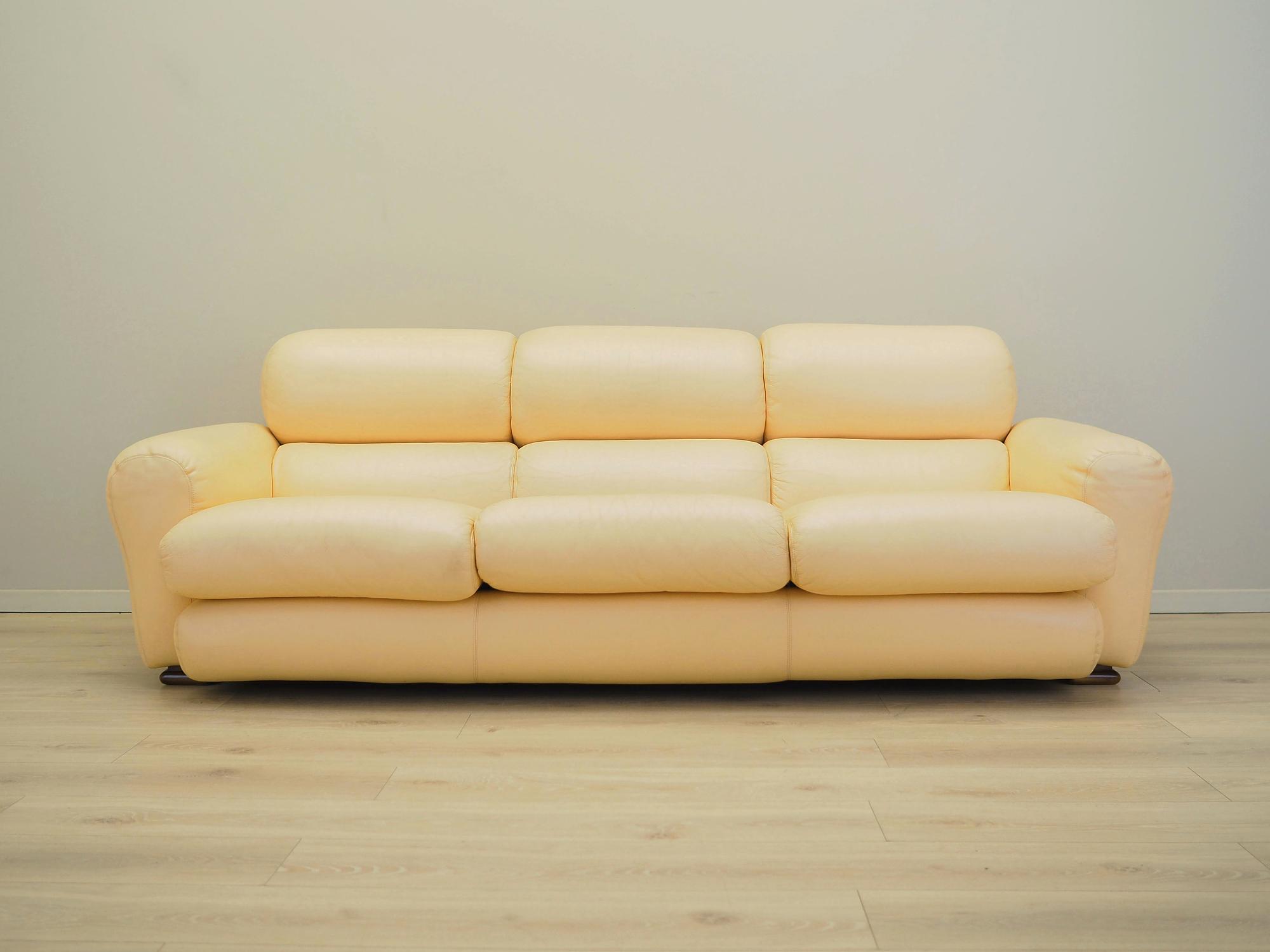 Sofa Leder Creme 1960er Jahre 1