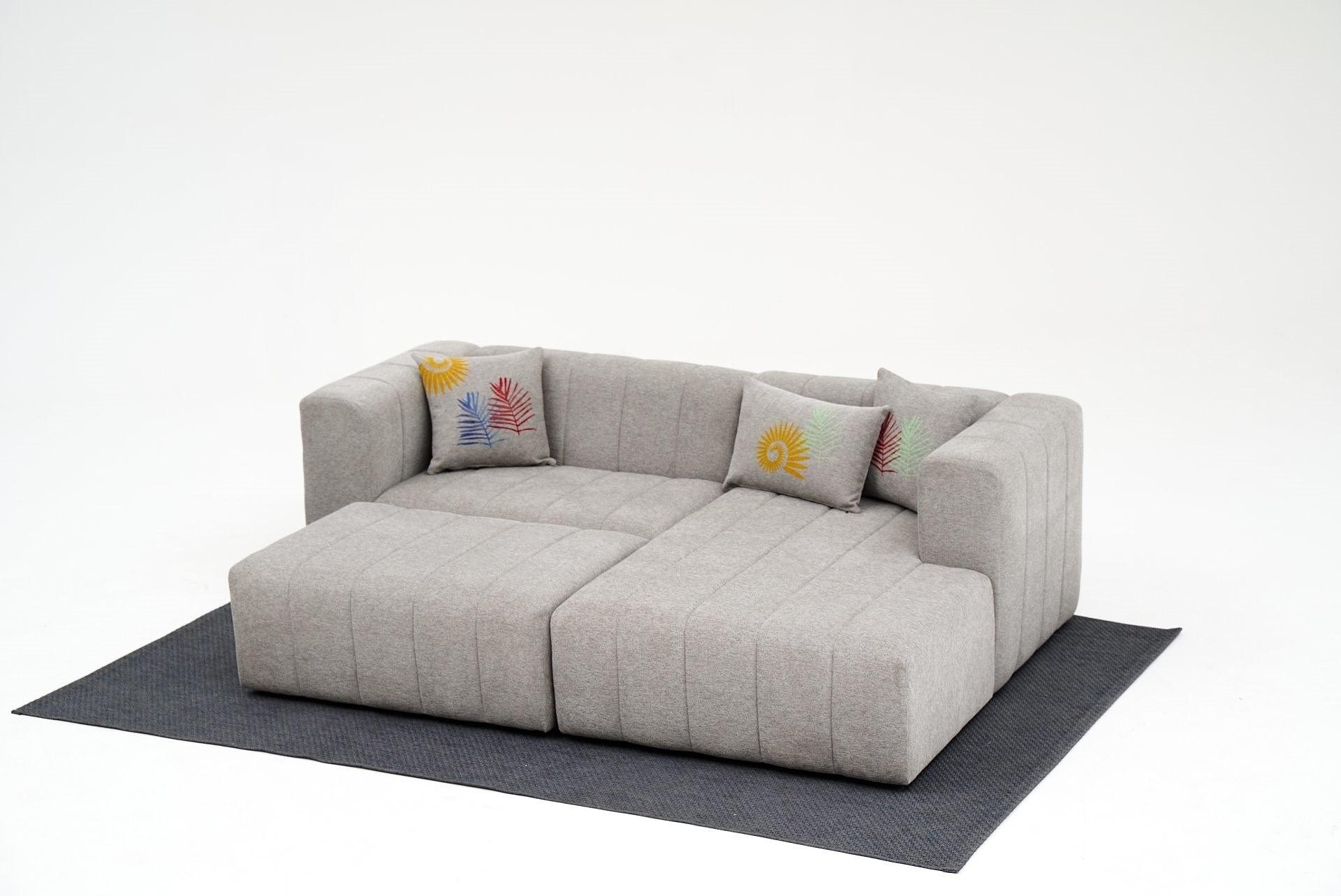 Beyza Sofa Récamiere Rechts mit Hocker Hellgrau 3