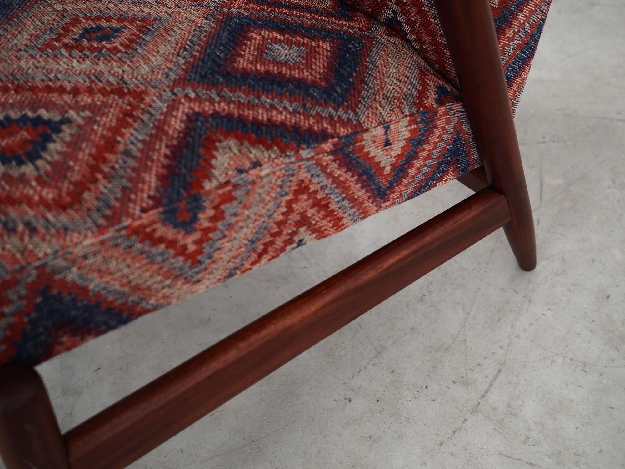 Vintage chair Teak wood Textile Multicolor 1970s  13