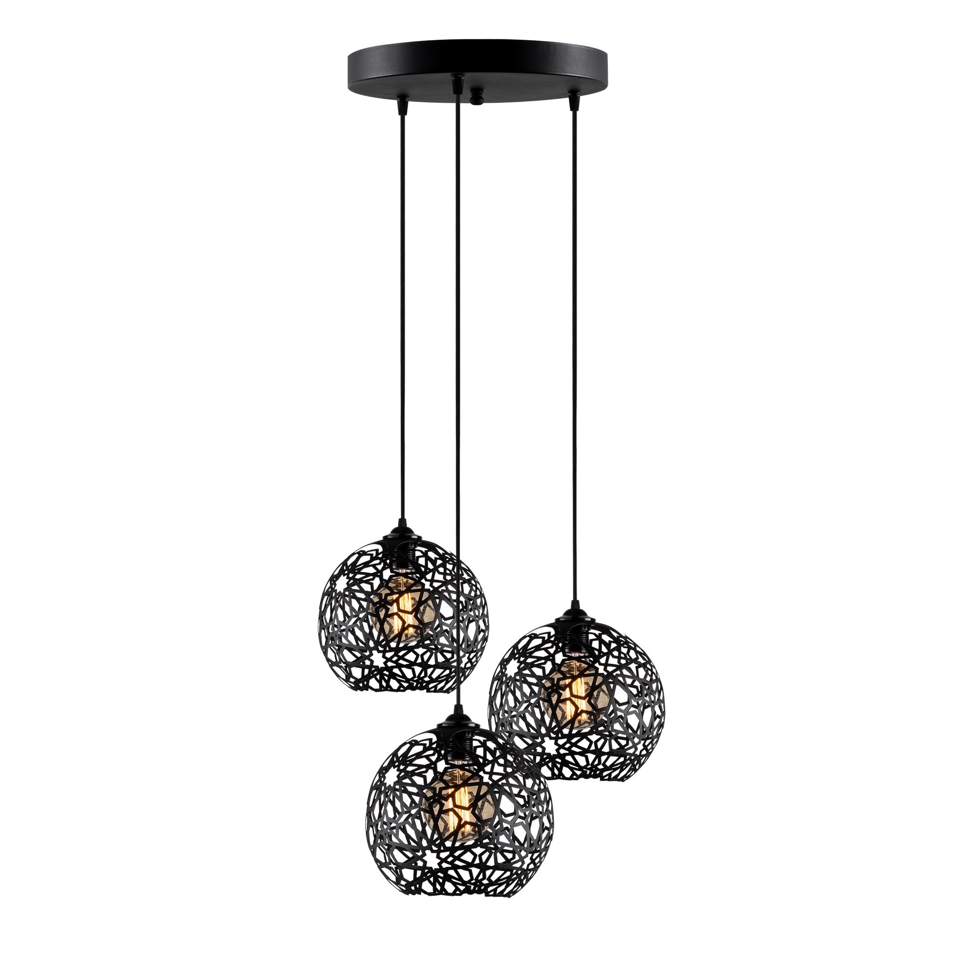 Pendant lamp with 3 elements Black Metal Large 1