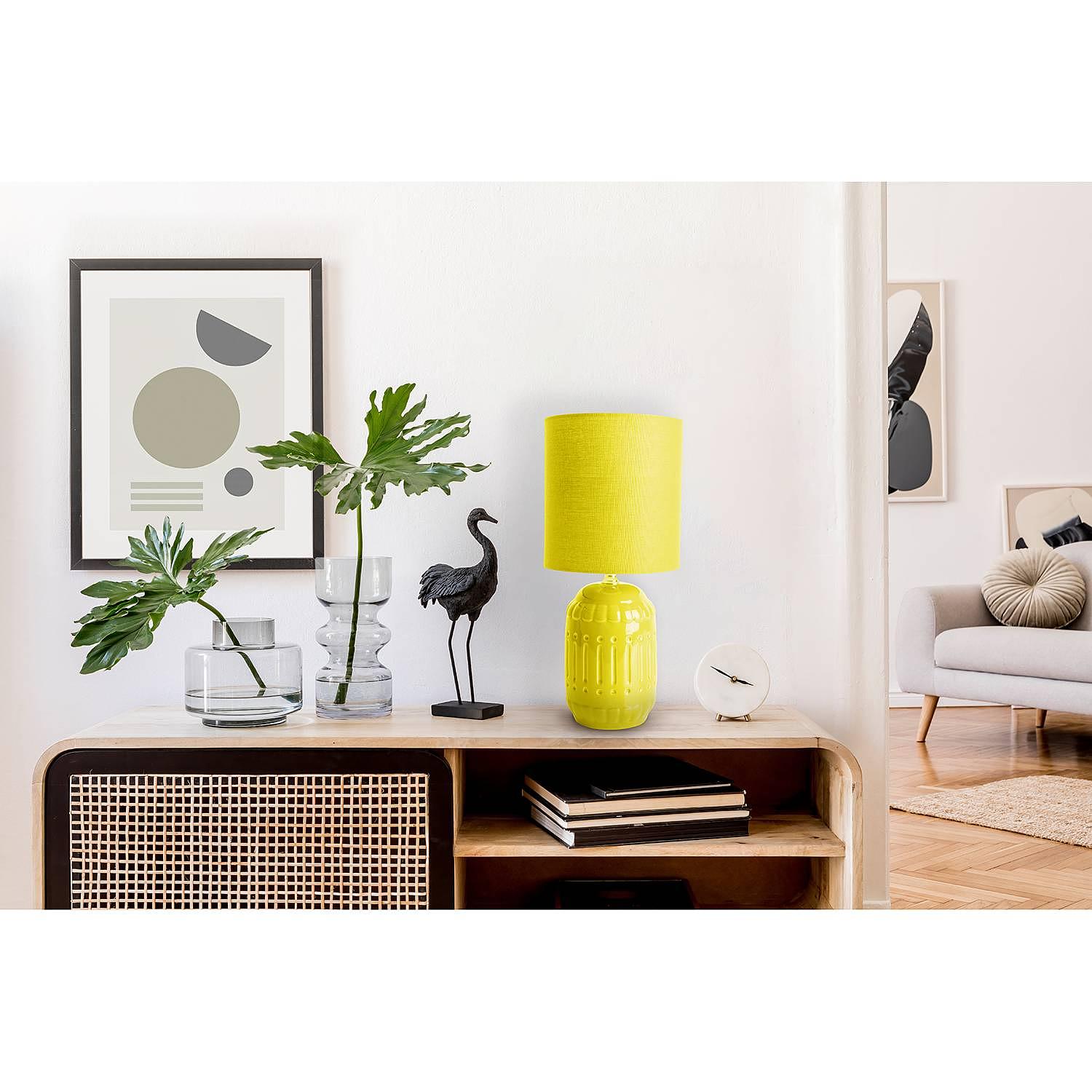 Erida Table Lamp Mixed Fabric Ceramic Yellow 1-Light 1