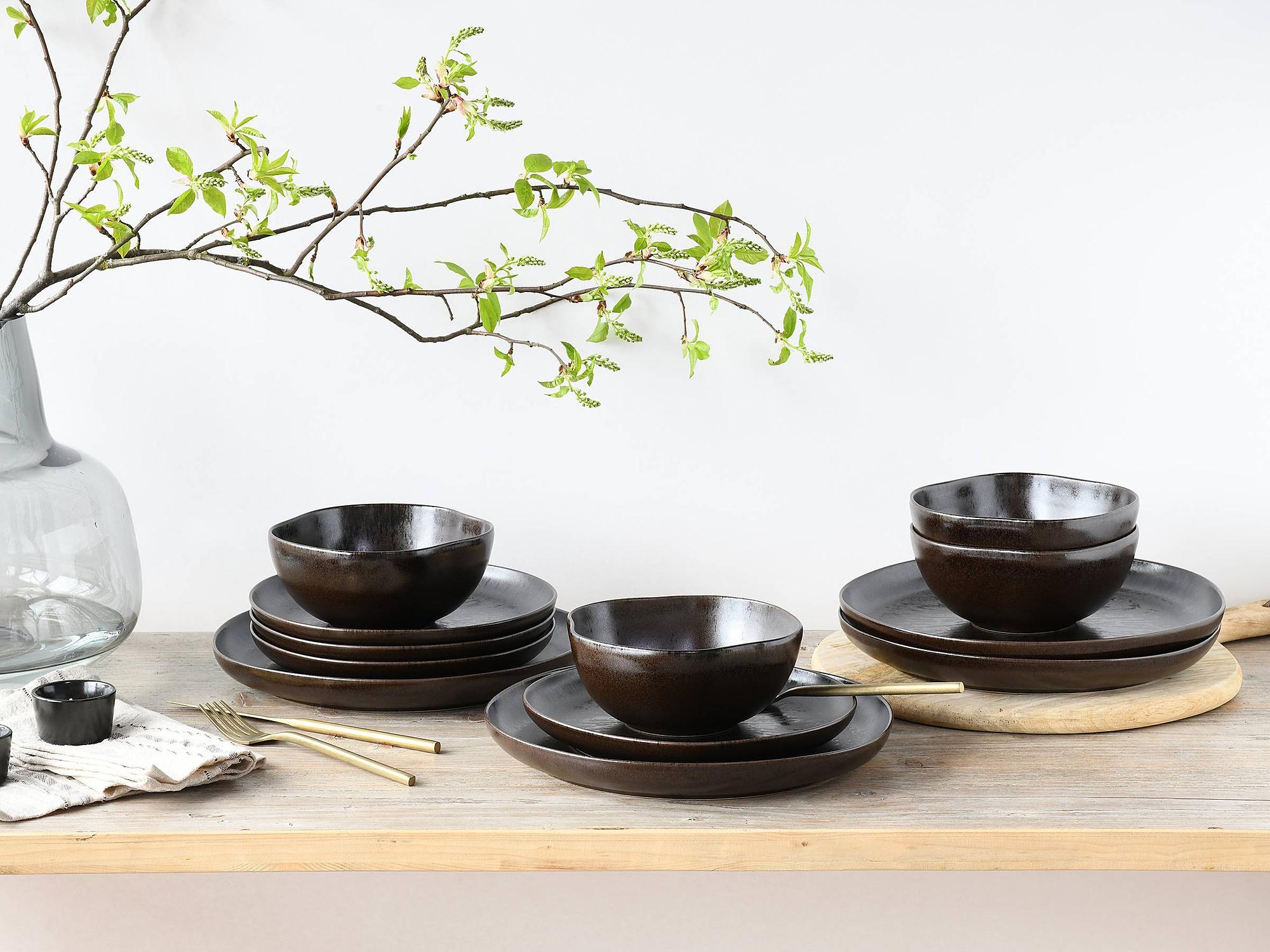 Natura Dinnerware Set 12-piece Dark Brown 0