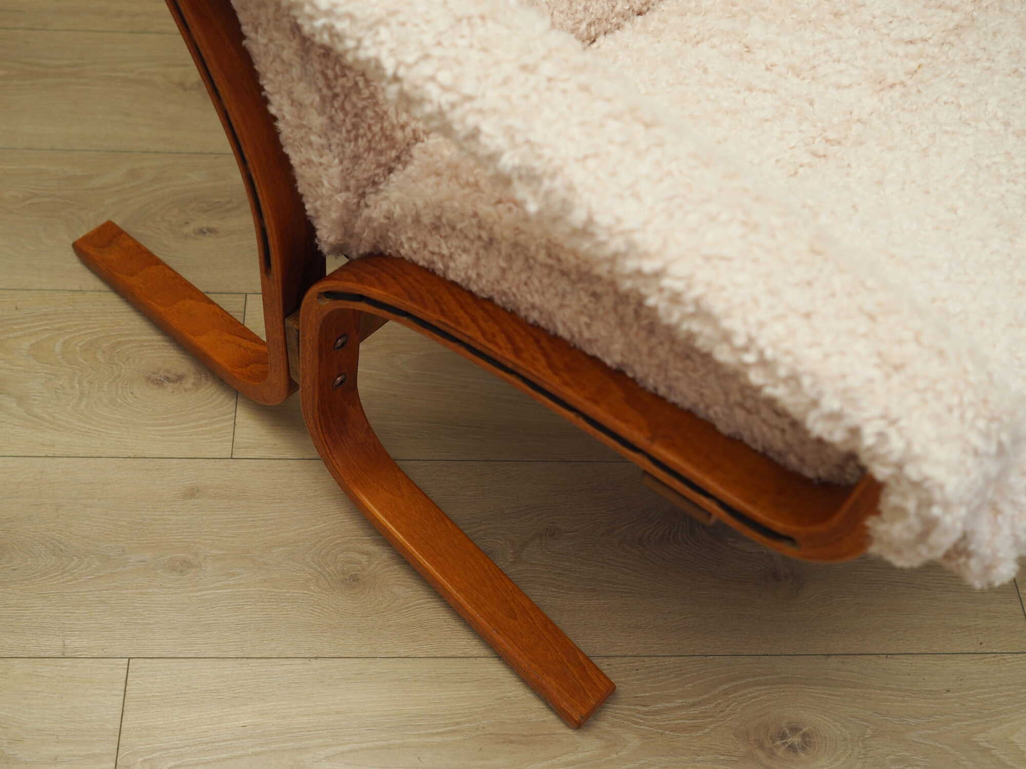 Vintage armchair textile wood cream 1970s 9