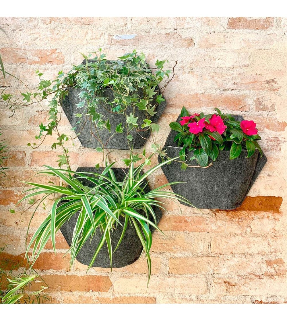 3x Wall Planter Grey with Self-watering Textile Cover 1