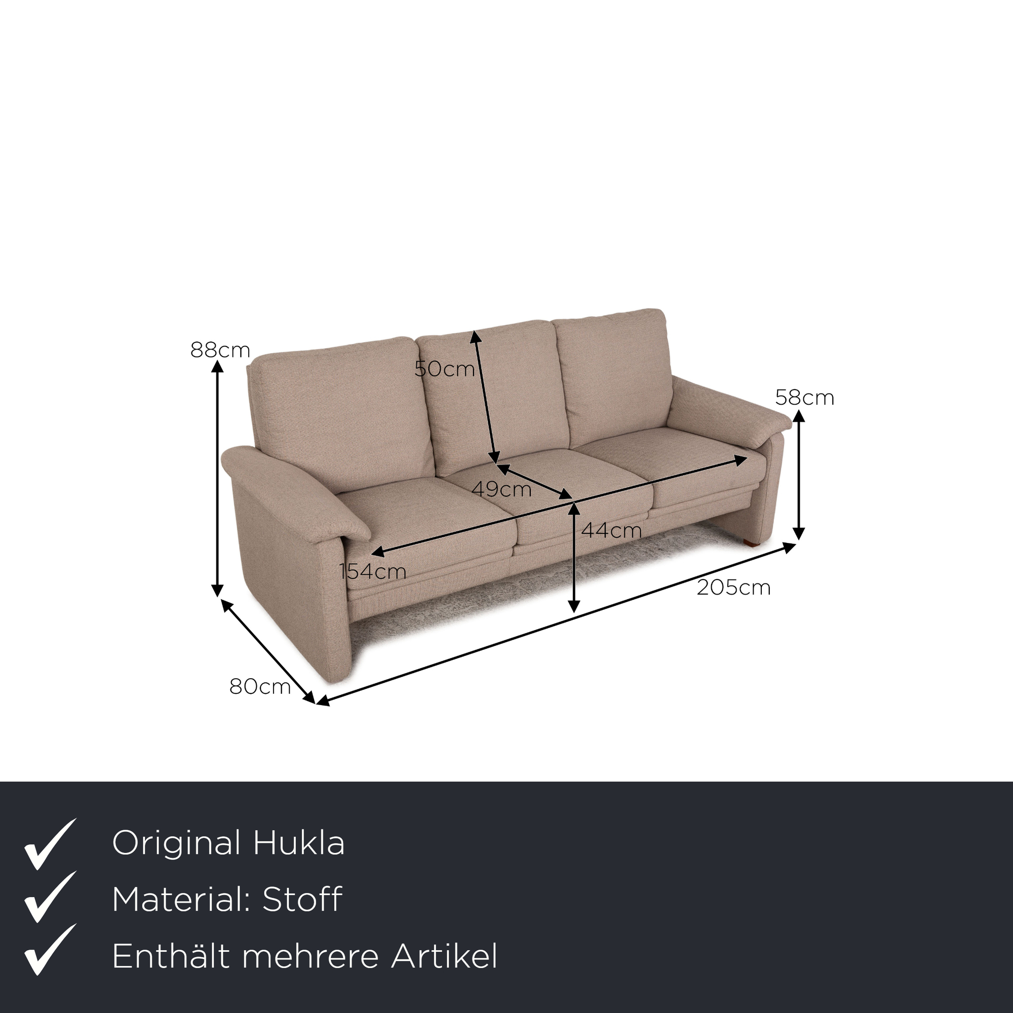 Sofa 3-Sitzer Garnitur Stoff Beige inkl. Sessel 1