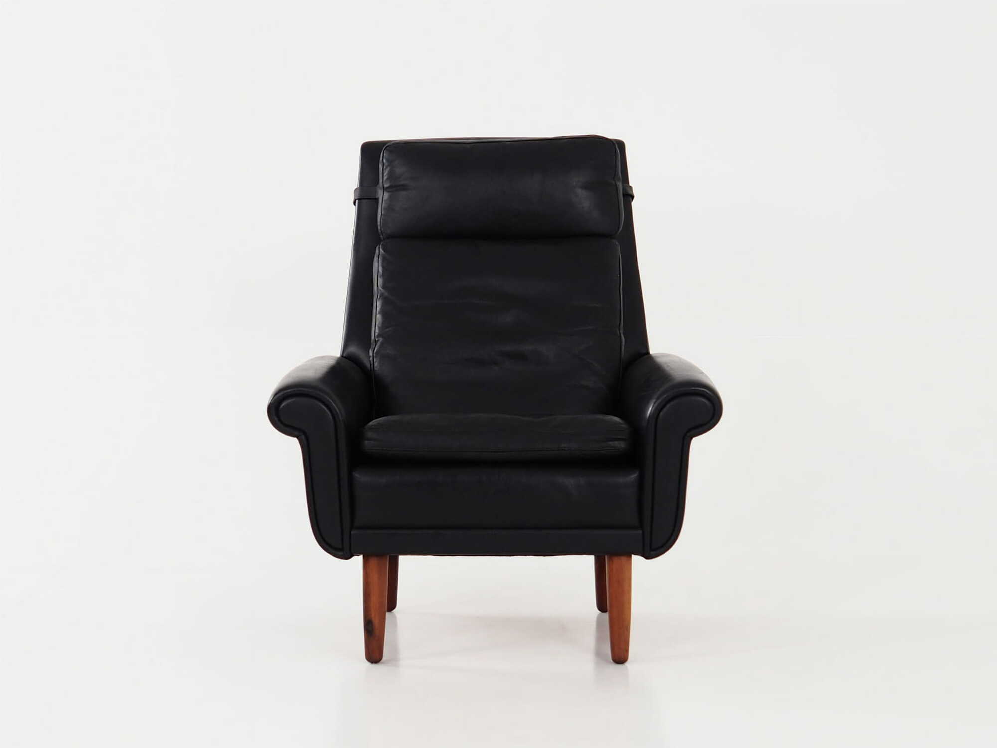 Vintage armchair, natural leather, wood, black, 1970s 6