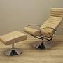Sessel mit Hocker Leder Hellbraun 1970er Jahre 3