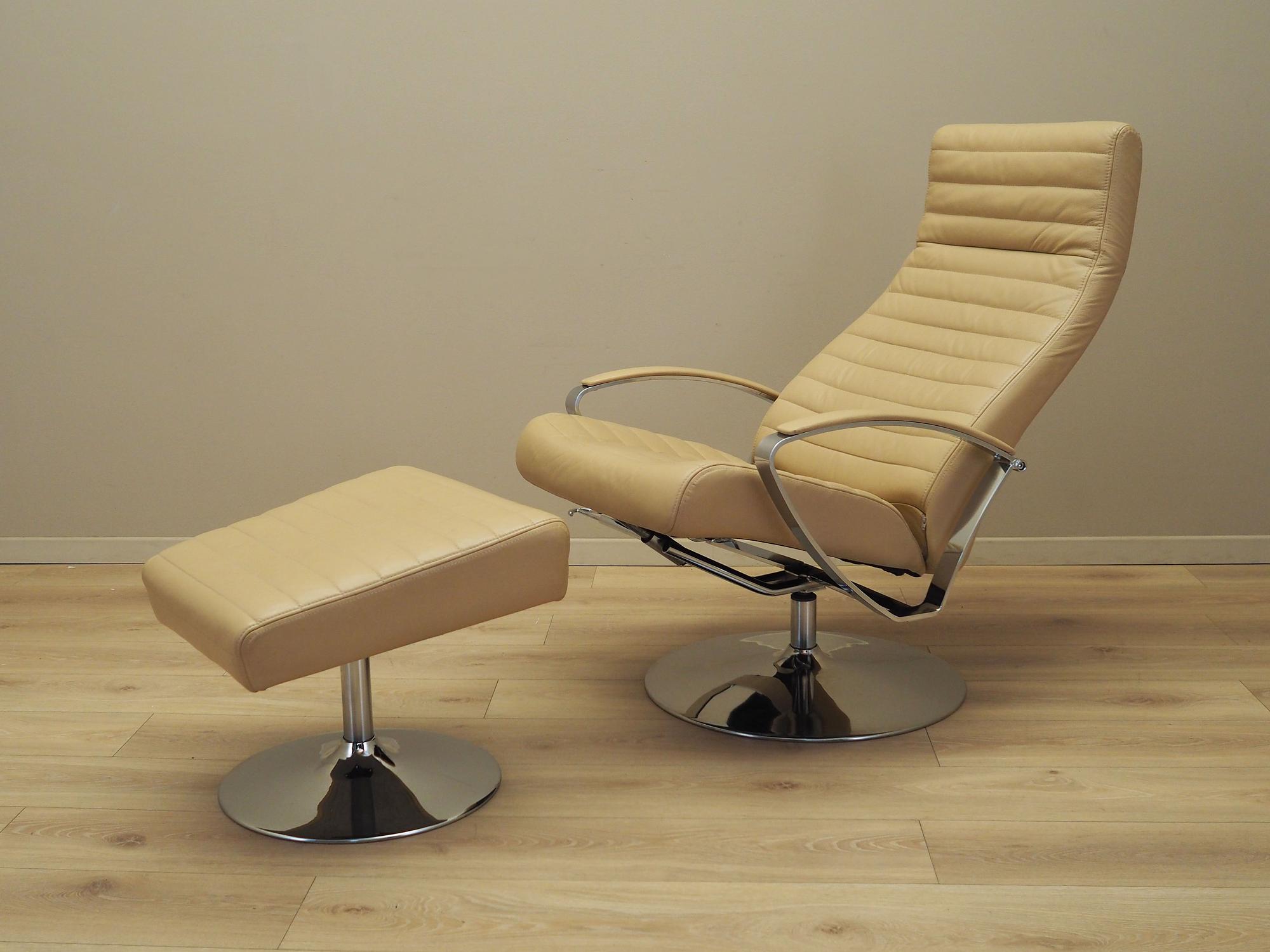 Sessel mit Hocker Leder Hellbraun 1970er Jahre 3
