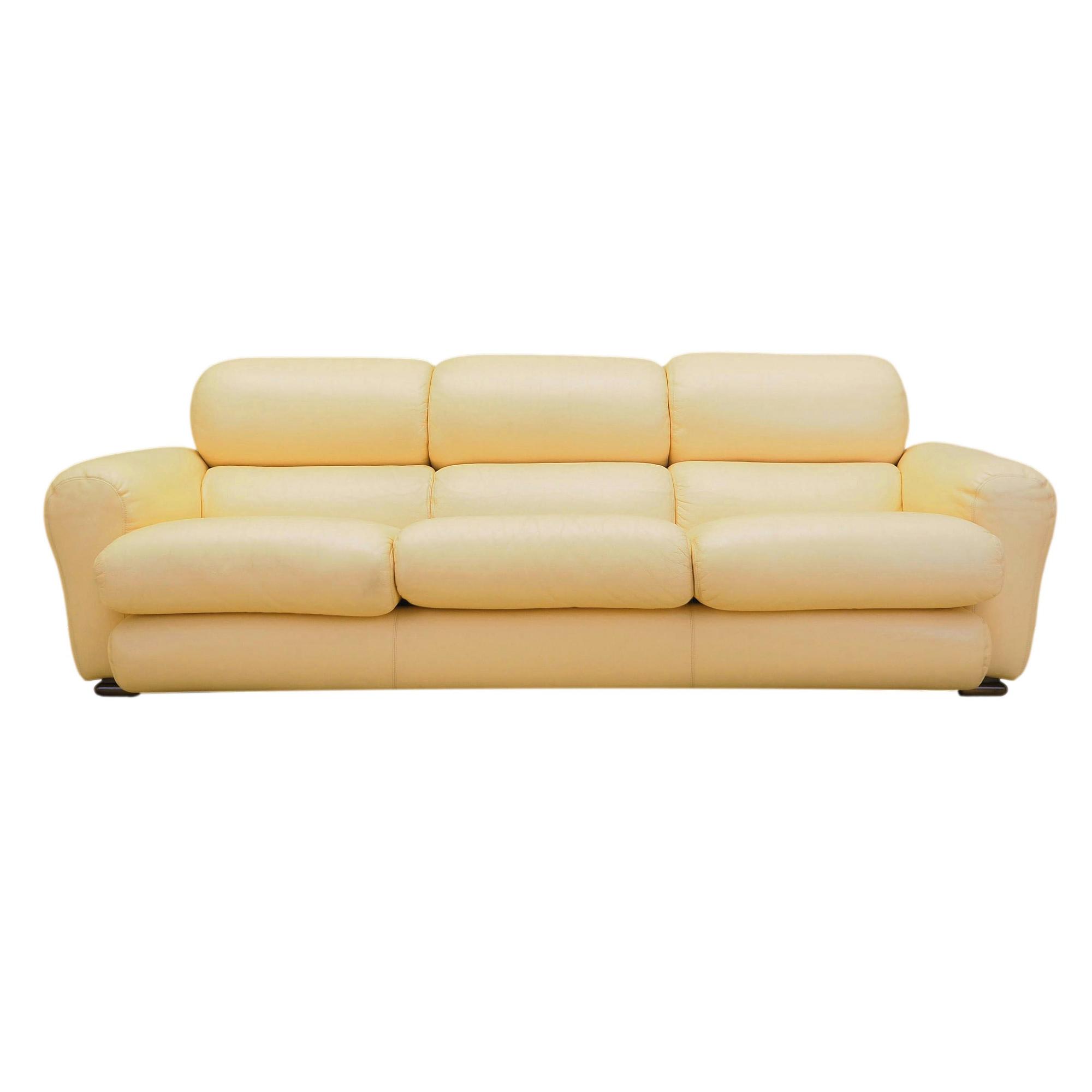 Sofa Leder Creme 1960er Jahre 0