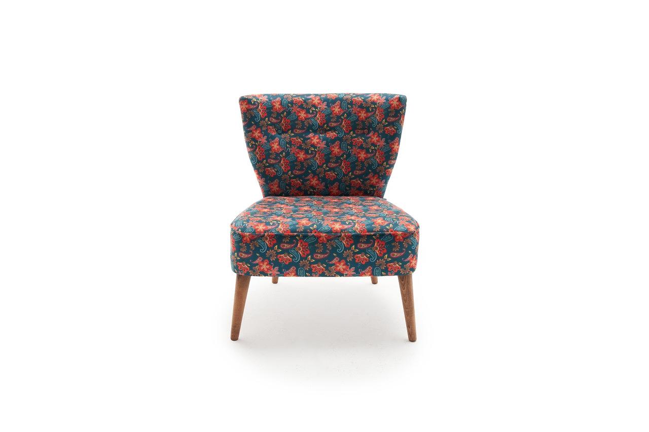 Ohrensessel Textil Holzfurnier Paisley Blau 3