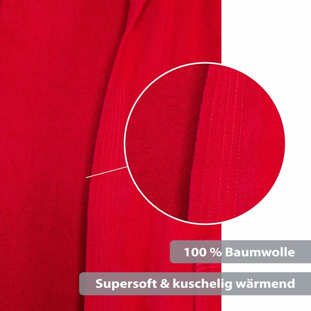 Unisex Bademantel Baumwolle mit Kapuze Rot Large 2