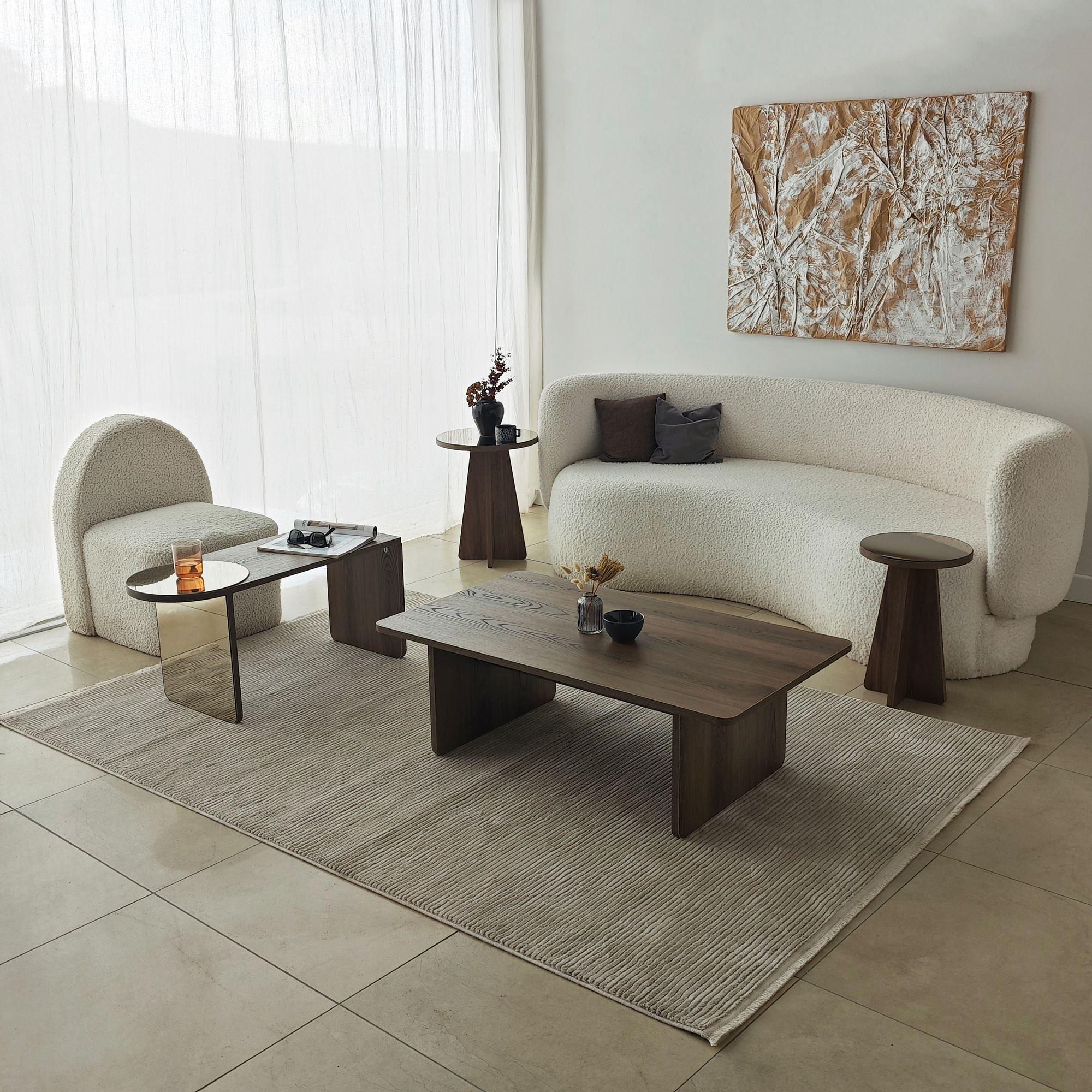 2x Luna Side Table + Coffee Table Walnut Look Brown 8