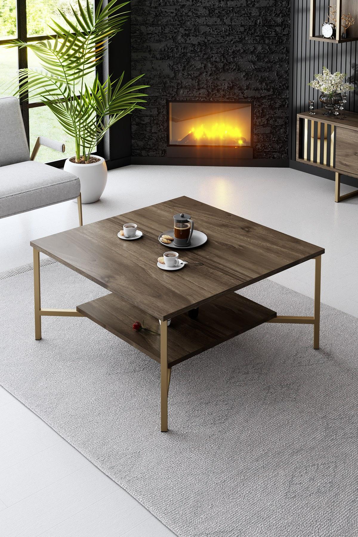 Gold Line Couchtisch Holz Walnuss Schwarz 1