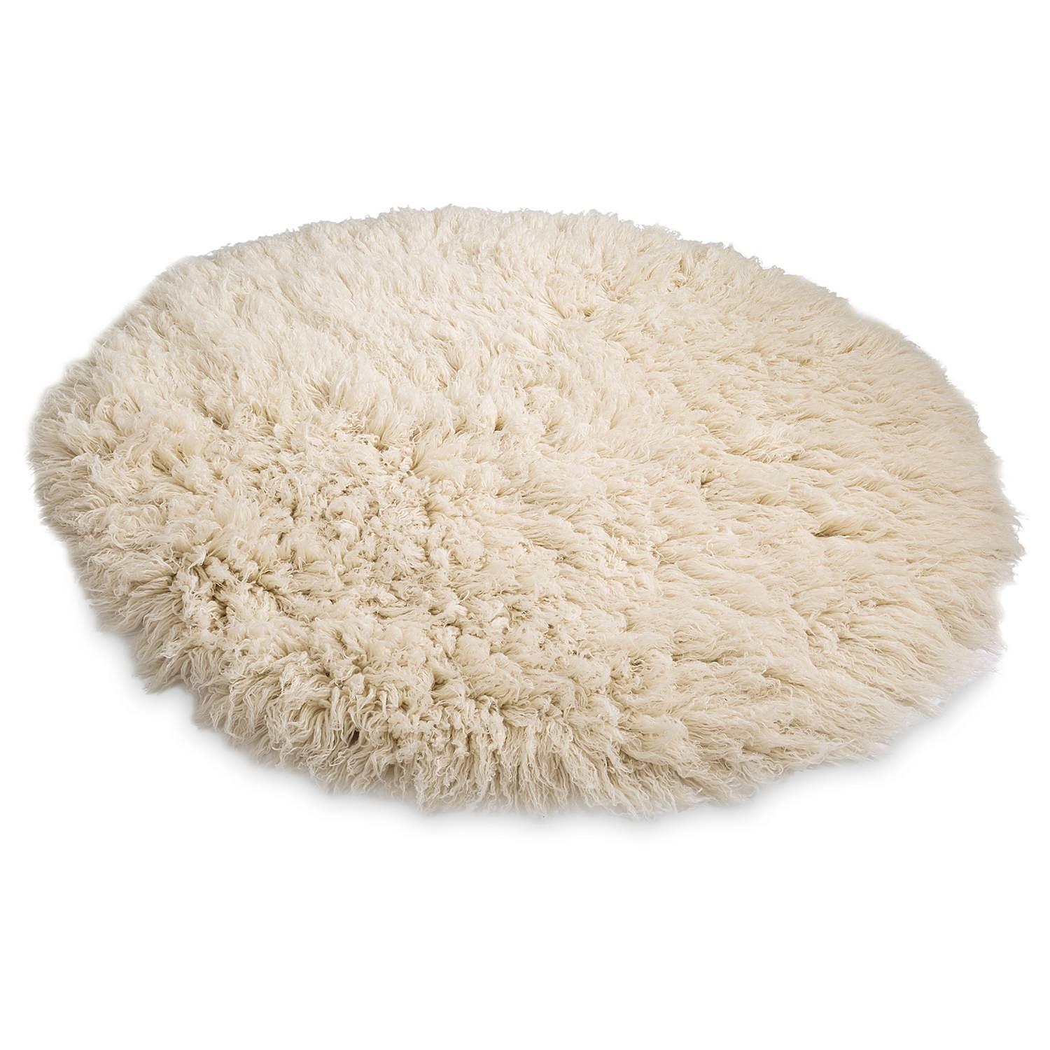 Flokos XXL Runder Teppich Schurwolle Weiß 100 cm 3