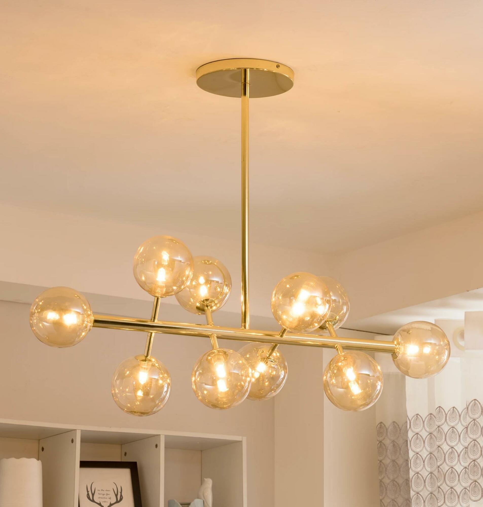 10-Flammige LED-Pendelleuchte Rauchglas Gold 6