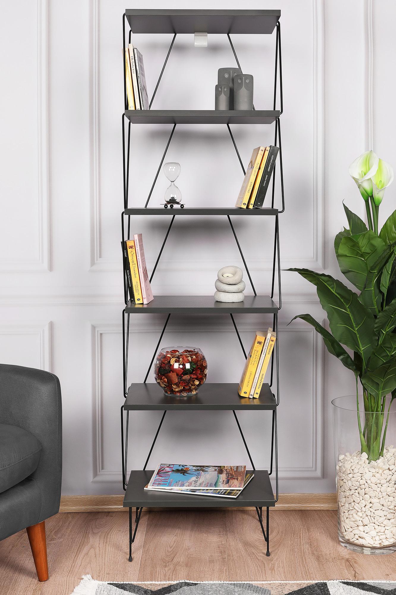 Balaban Bücherregal Holzfurnier Anthrazit 1