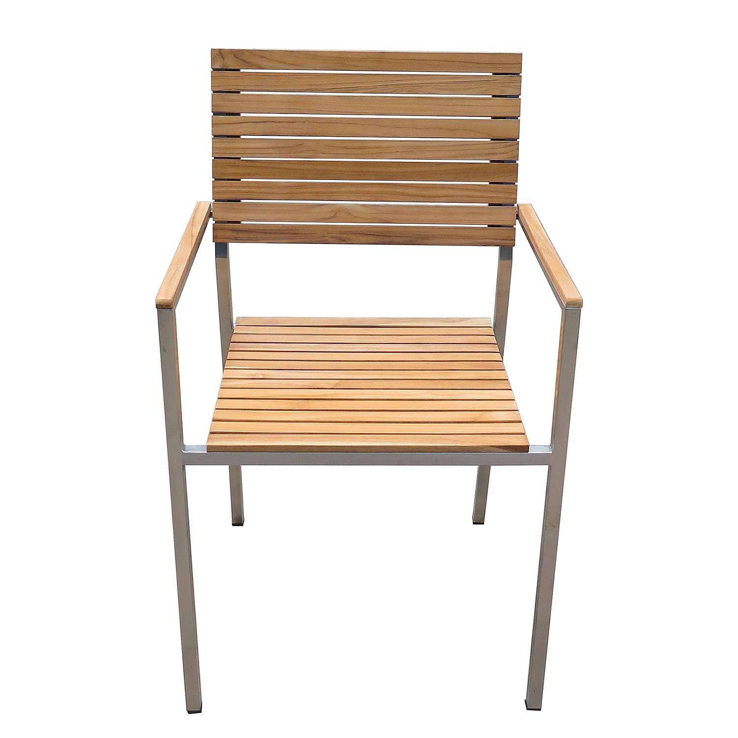 Stacking chair Denver set of 4 steel teak wood brown 1