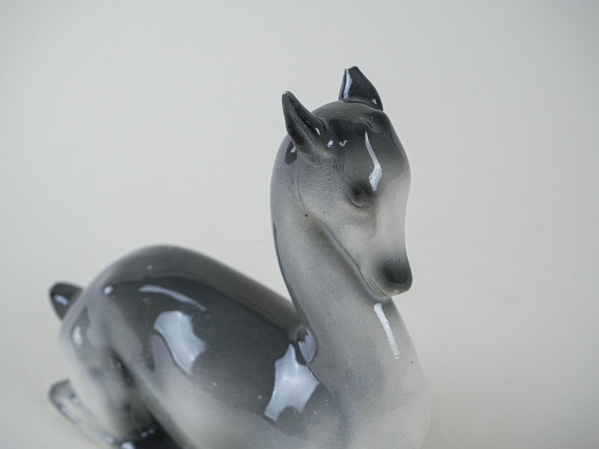 Ceramic fawn figure Grey 1970s 10