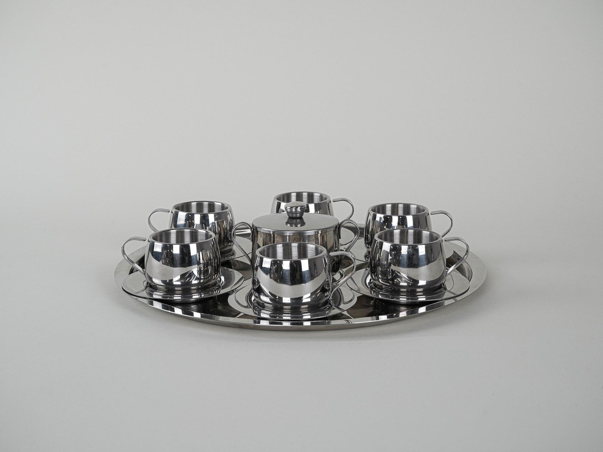 Kaffeeservice Edelstahl Silber 1980er Jahre 2