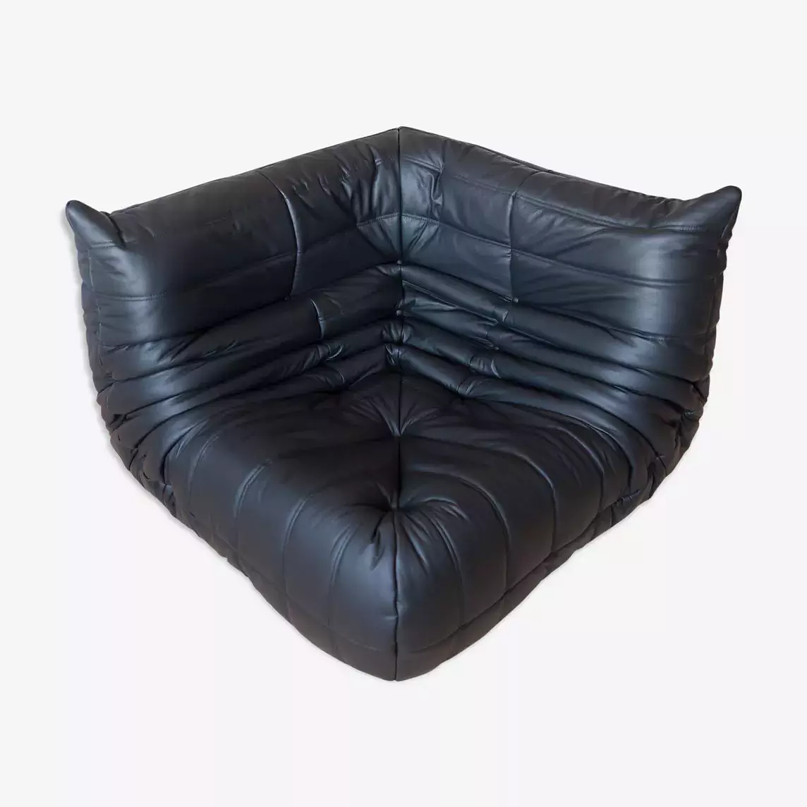 Togo Divano angolare, Pouf & 2x Poltrone Pelle Madras Nero 0