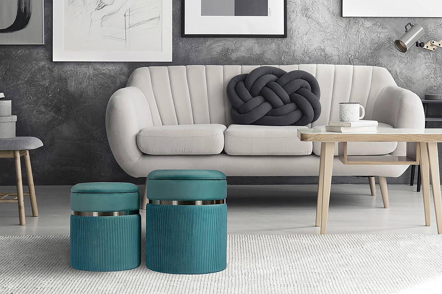 2x Hocker Zora Samt Petrol 2