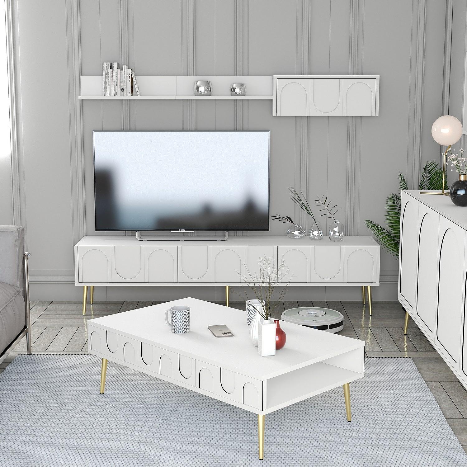 Lyon 3 Living room furniture set Wood veneer White Gold 1