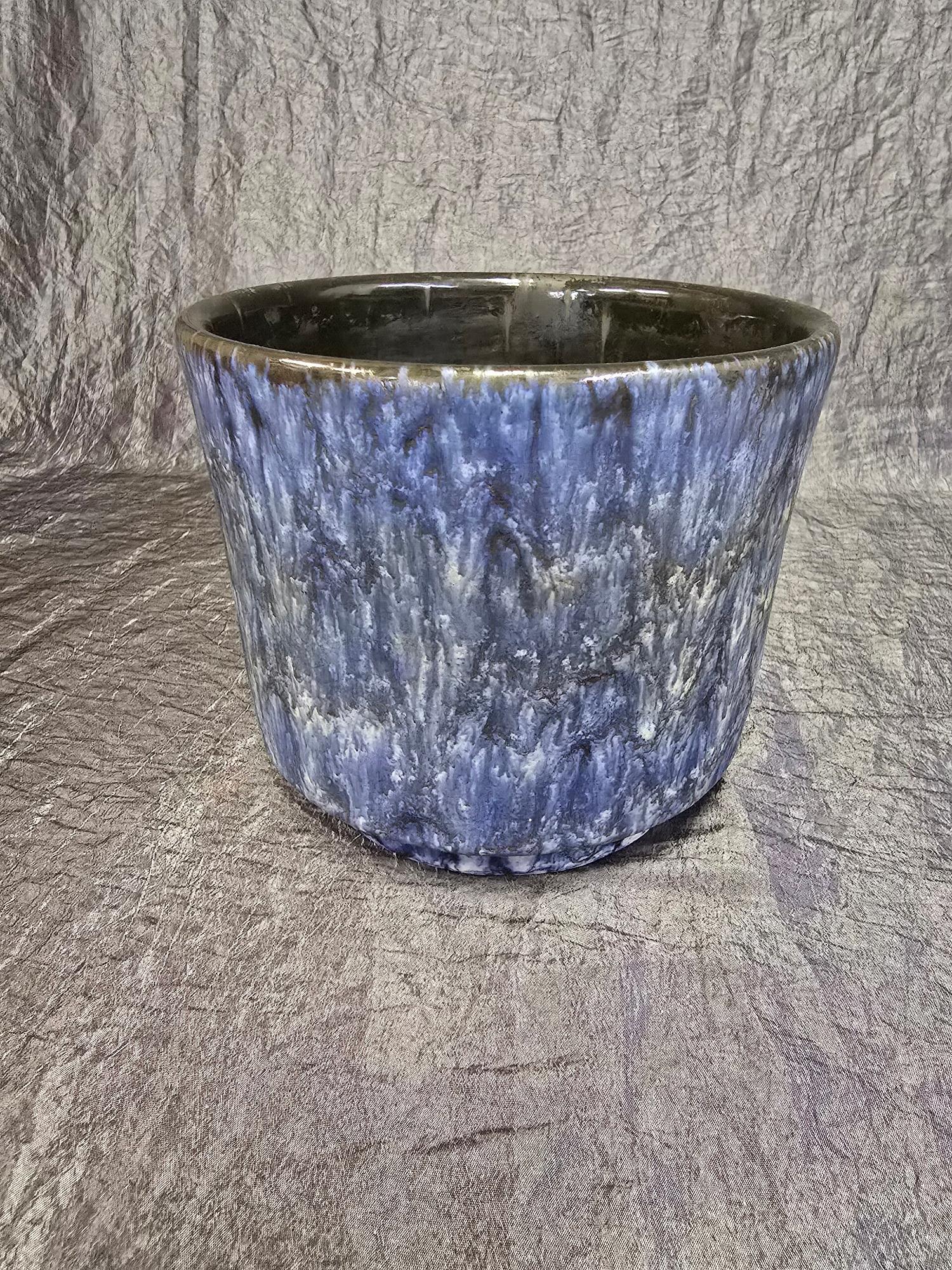 Vintage Blumentopf Keramik Blau 2