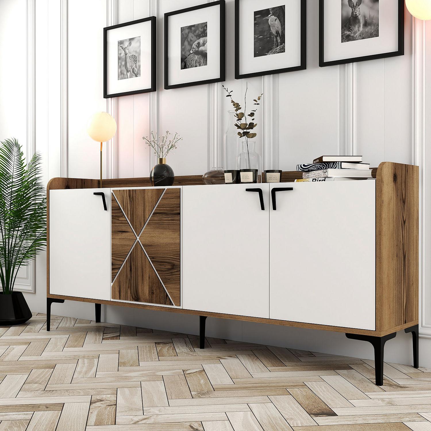 Venedik Sideboard Walnussbraun Weiß 1