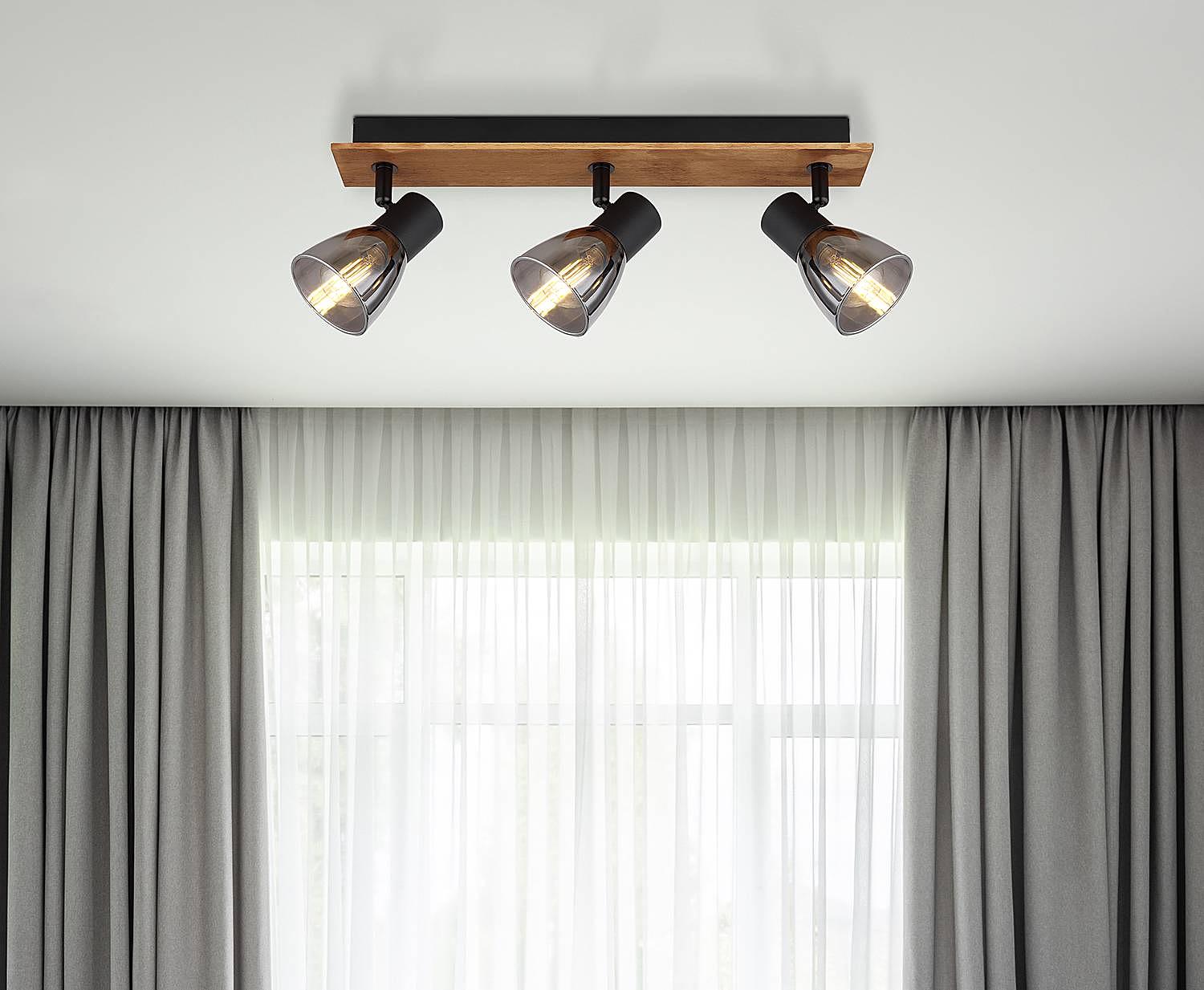 3-Flammig Deckenstrahler Claude Farbglas Eisen Beige 2