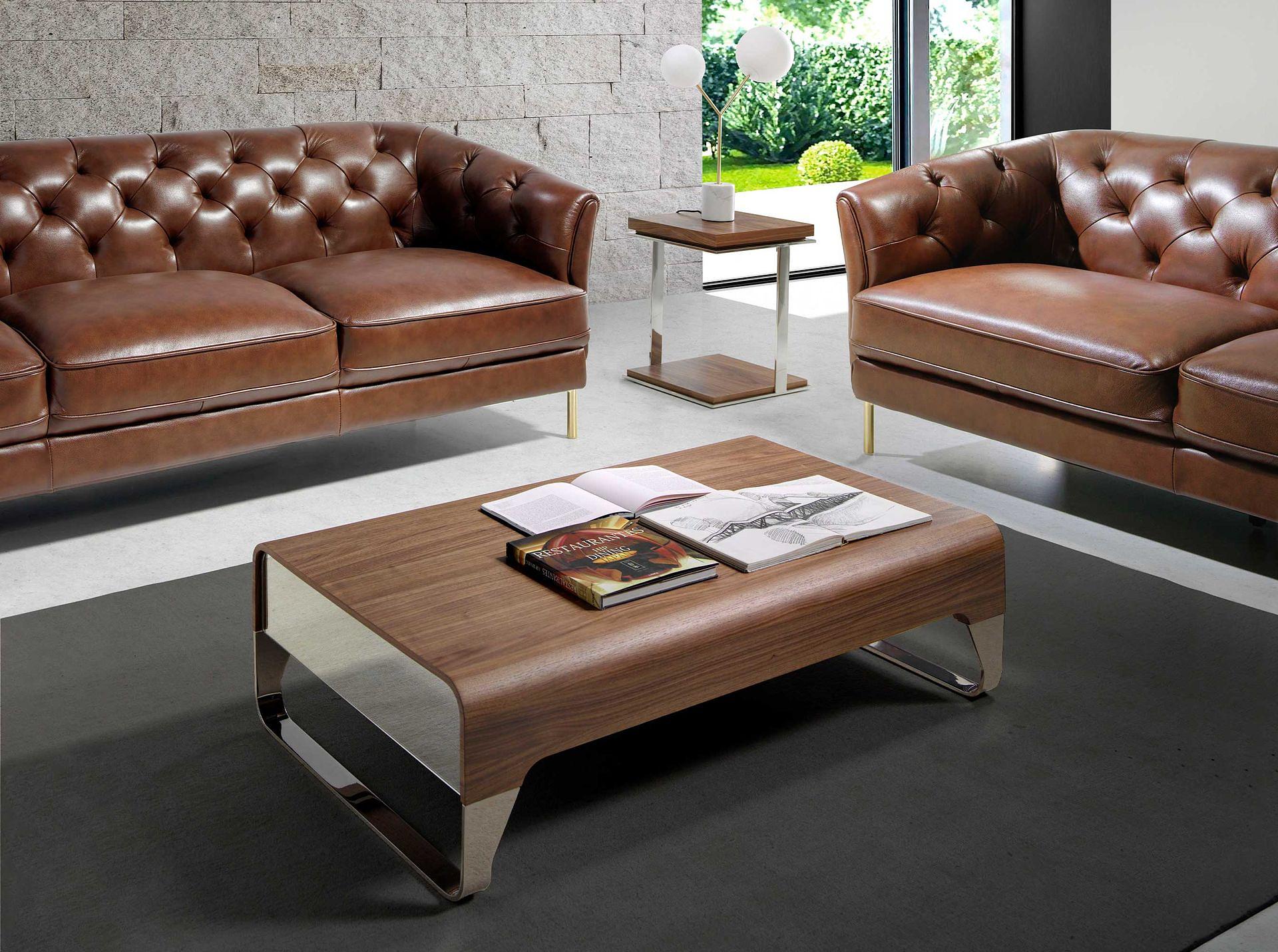 Rechteckiger Couchtisch Holzfurnier Verchromter Stahl 1