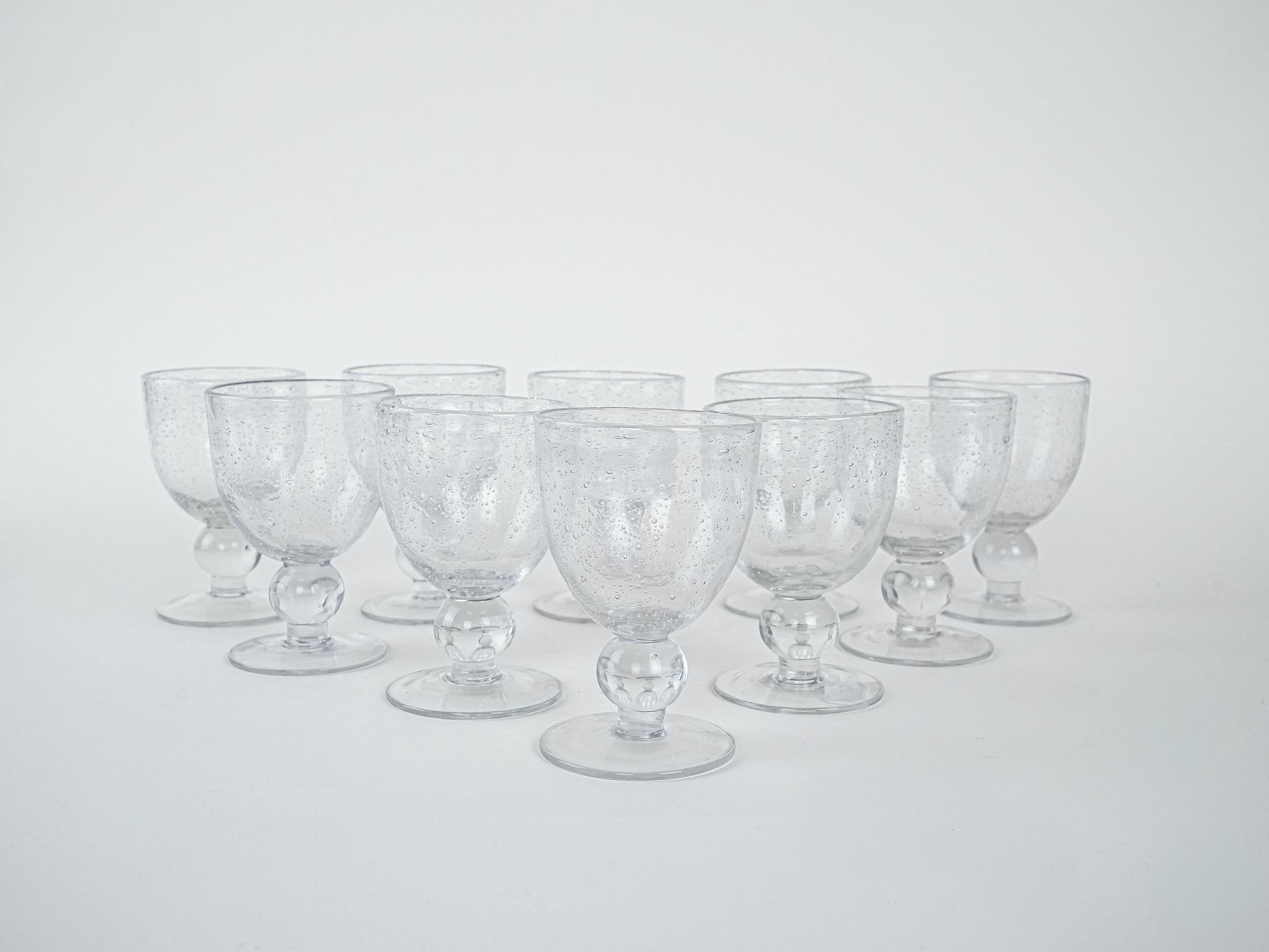 Champagne glass set with bubbles transparent 1970s 2