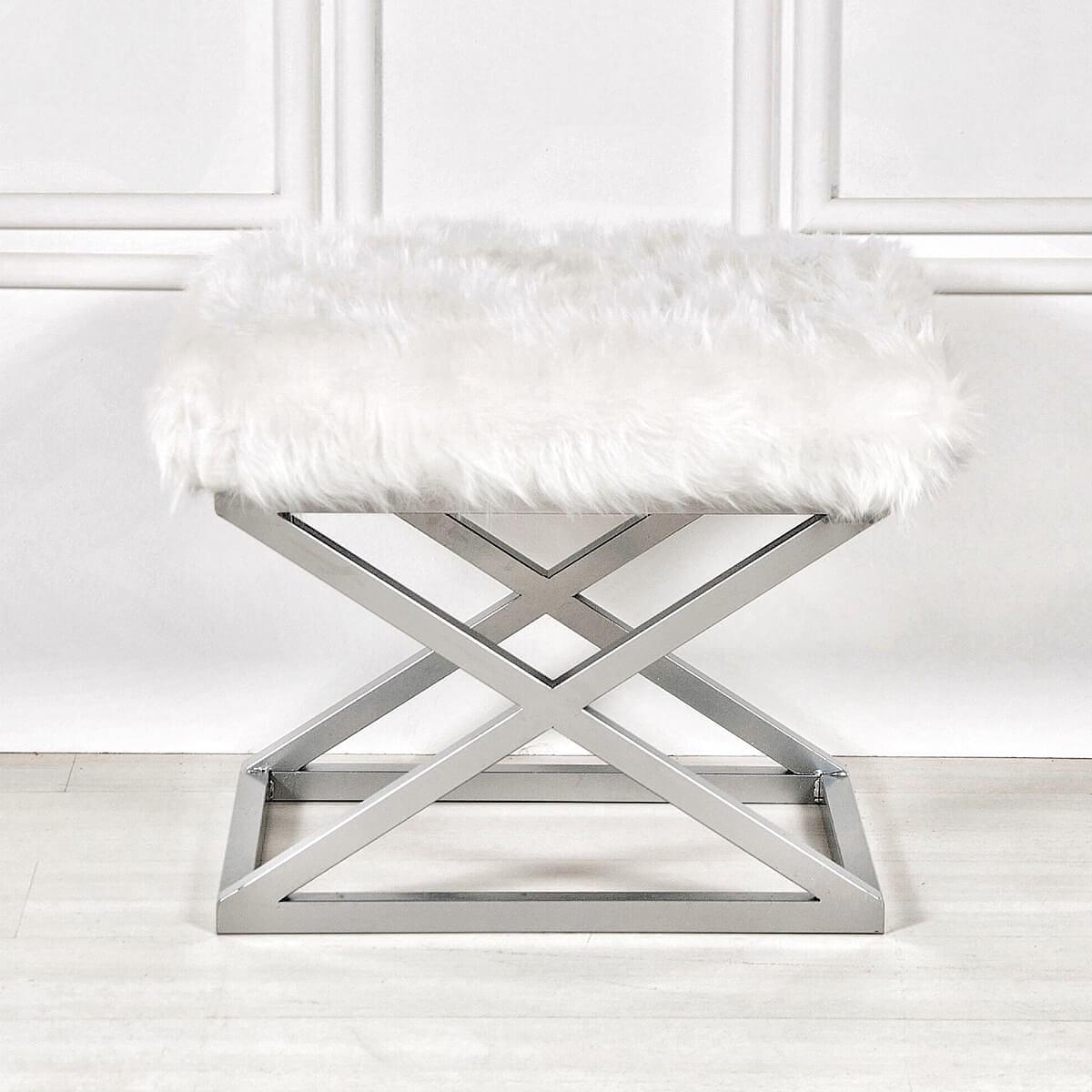 Capraz Plush Pouf Silver White 1