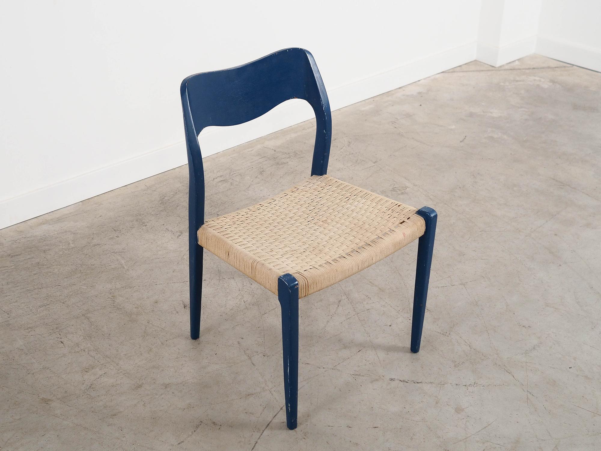 Blauer Teakholz-Stuhl 1960er Jahre 7