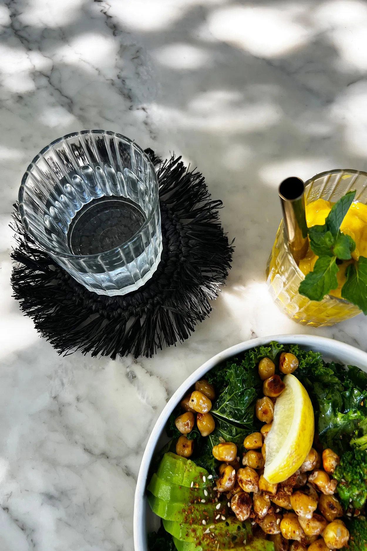 Fringe Rafia Sottobicchiere Nero 1