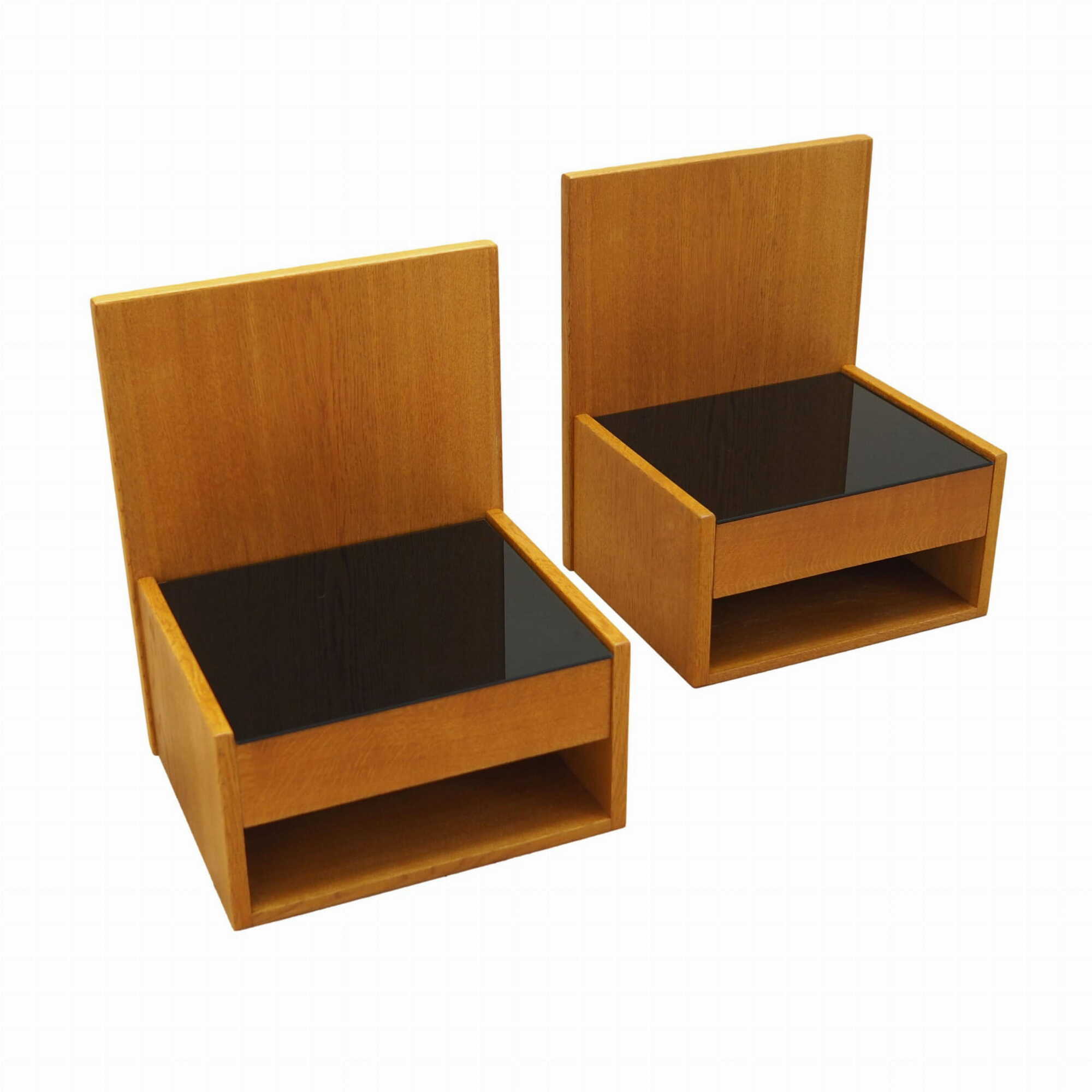 2x Hanging Nightstand Set Wood Brown 1960s 0