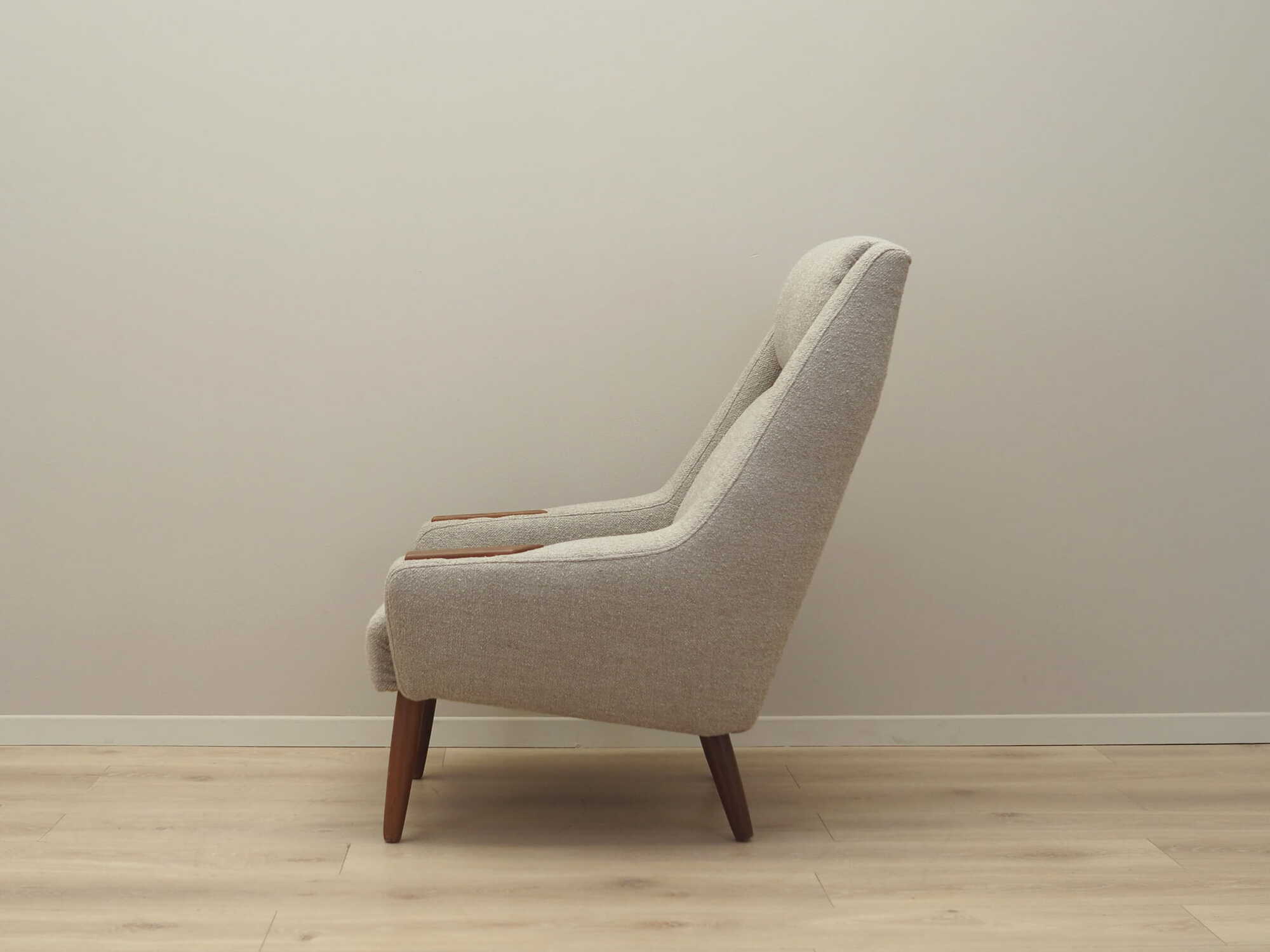 Vintage Sessel Teakholz Textil Beige 1960er Jahre 5