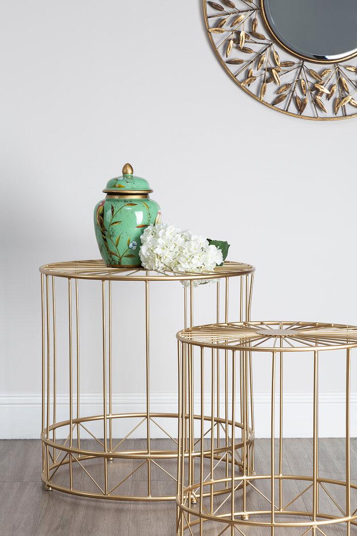 2x Lexi Round Side Table Recycled Wood Iron Gold 2