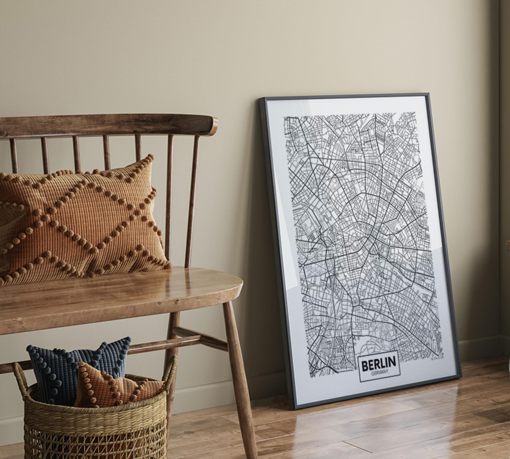 Berlin map art print with frame Multicolored 3