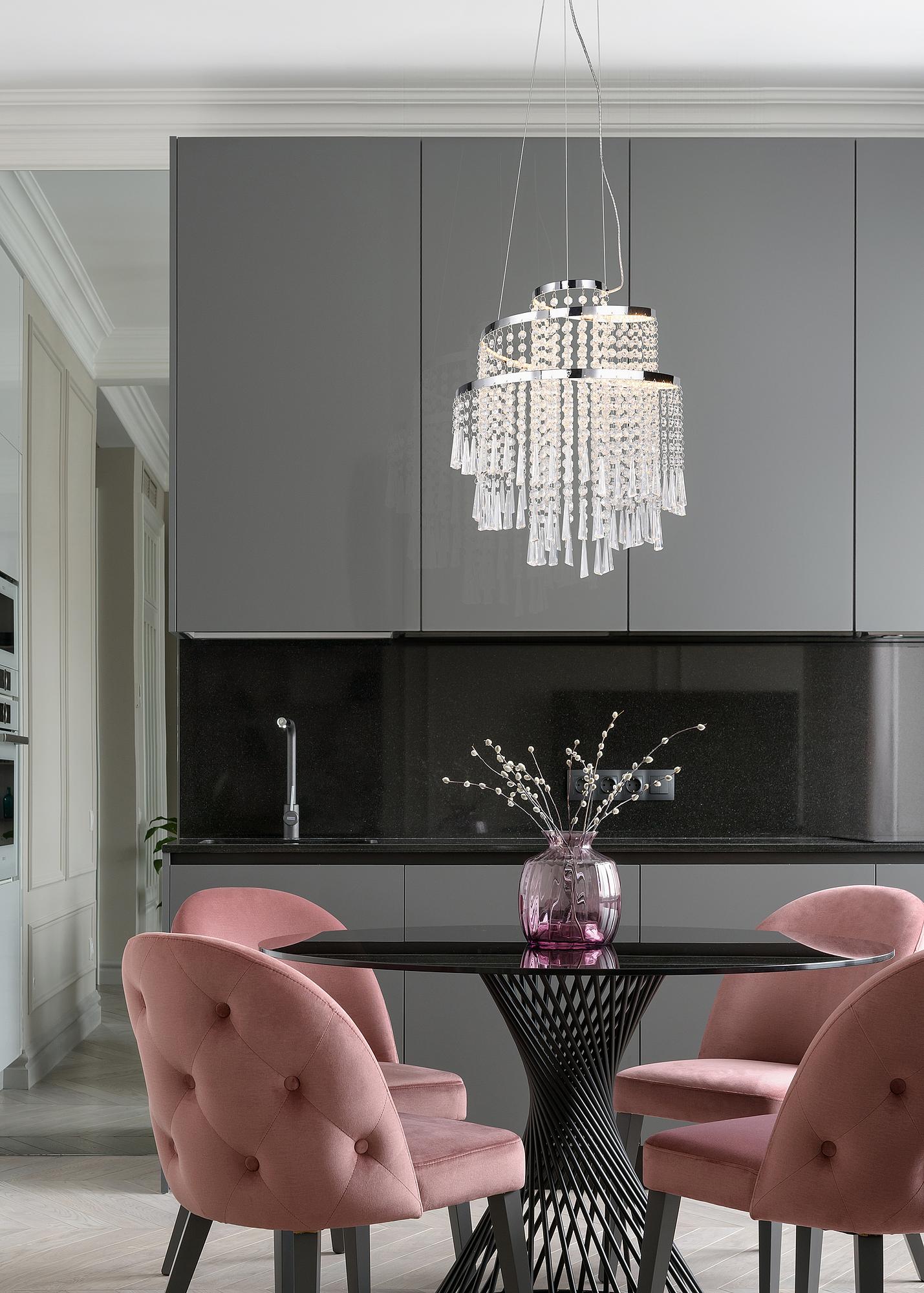 1-Flame Pomp Type A LED Chandelier Iron Acrylic Glass Silver 2