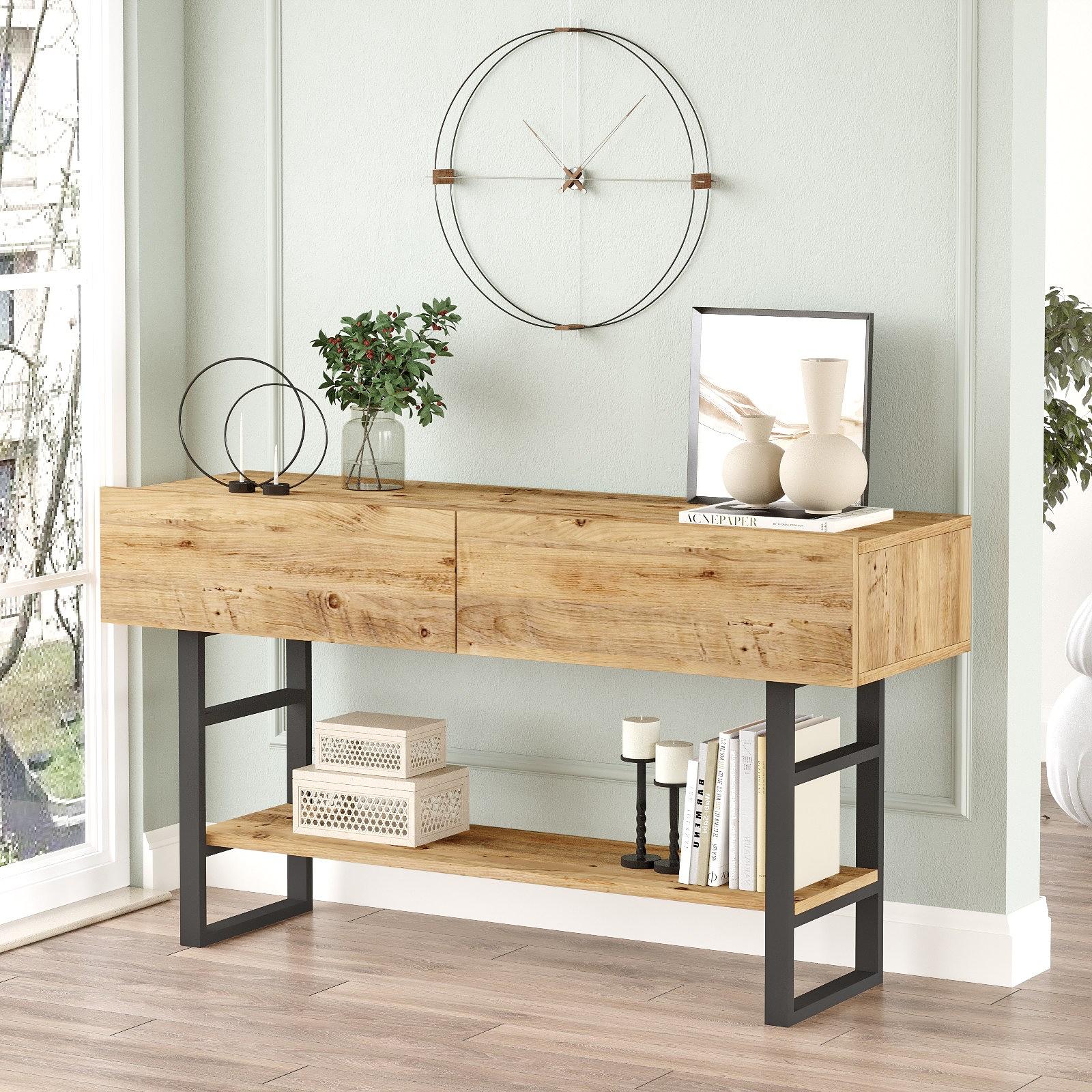 Console table with shelf Brown 1
