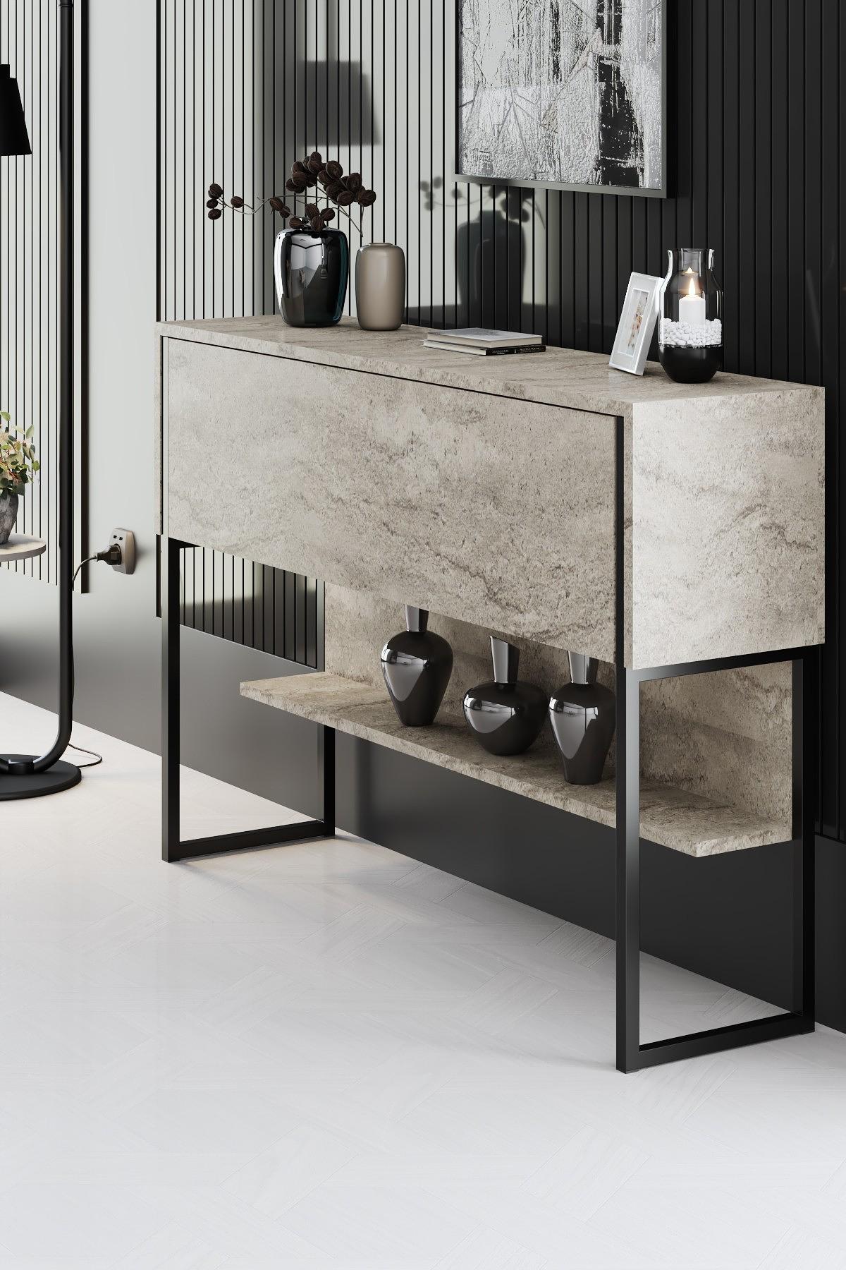 Luxe Sideboard Holz Travertine Schwarz 4