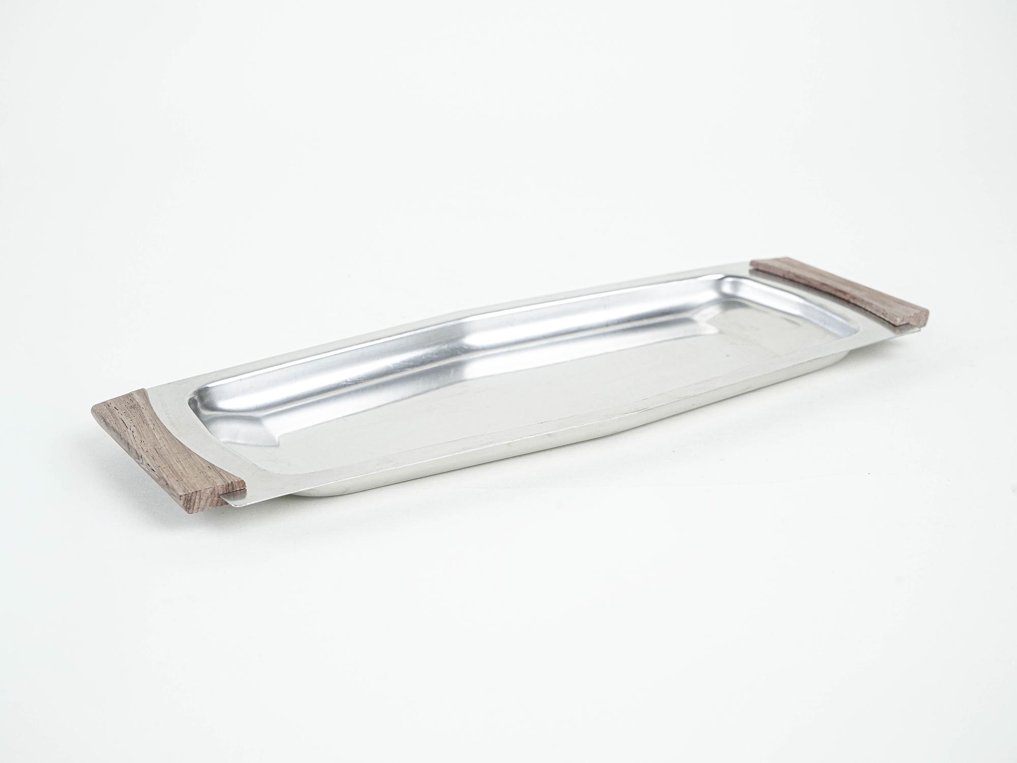 Rechteckiges Edelstahltablett 1970er Jahre 2